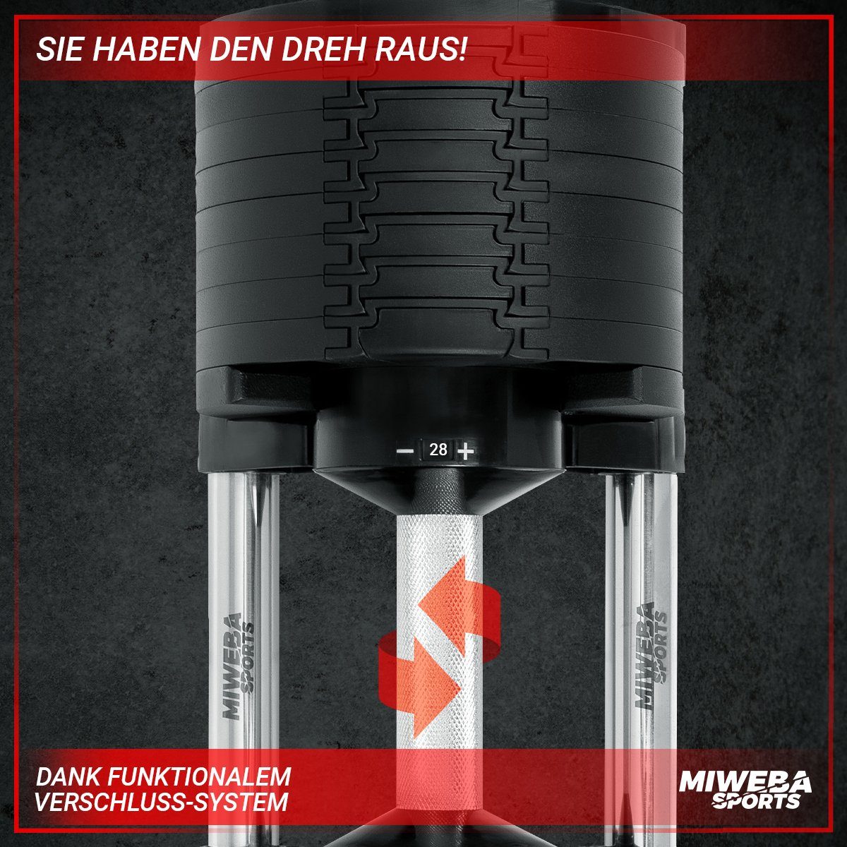 Miweba Sports Kurzhantel Fitness Stahl Hantel Set VH200 inkl. Gestell, (schneller Gewichtswechsel - rutschfest - platzsparend - Krafttraining - Muskelaufbau - Sport - Workout - Training, Hantelstange mit kreuzgerändeltem Profil, cleveres Verschlusssy