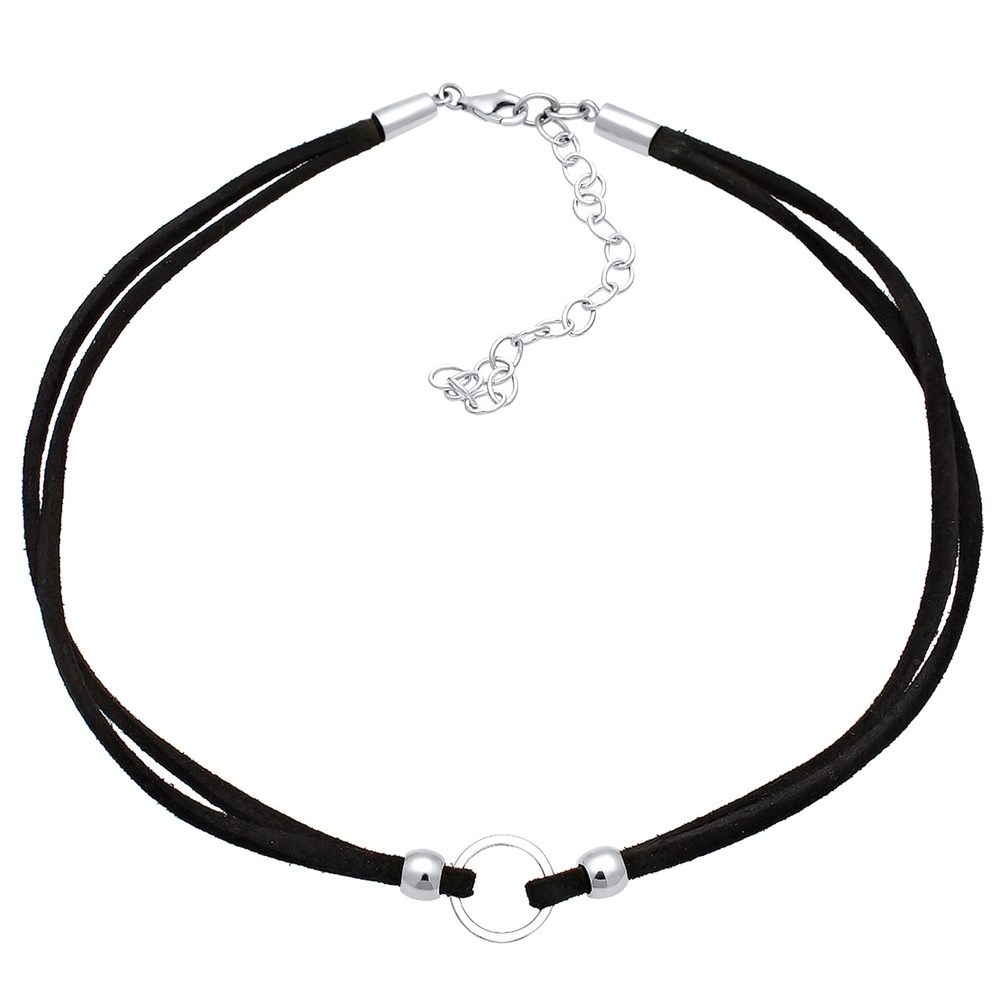 Elli Elli Collier Femmes Choker Tendance Cercle avec Cuir Velours Noir en Argent Sterl collier