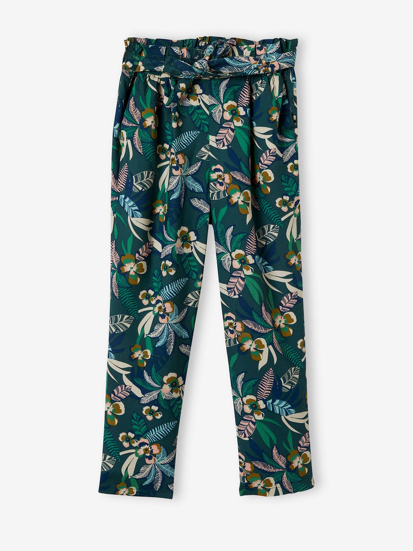 Vertbaudet Mädchen 3/4-Hose aus fließendem Stoff, Blumenprint Oeko-Tex - grün bedruckt