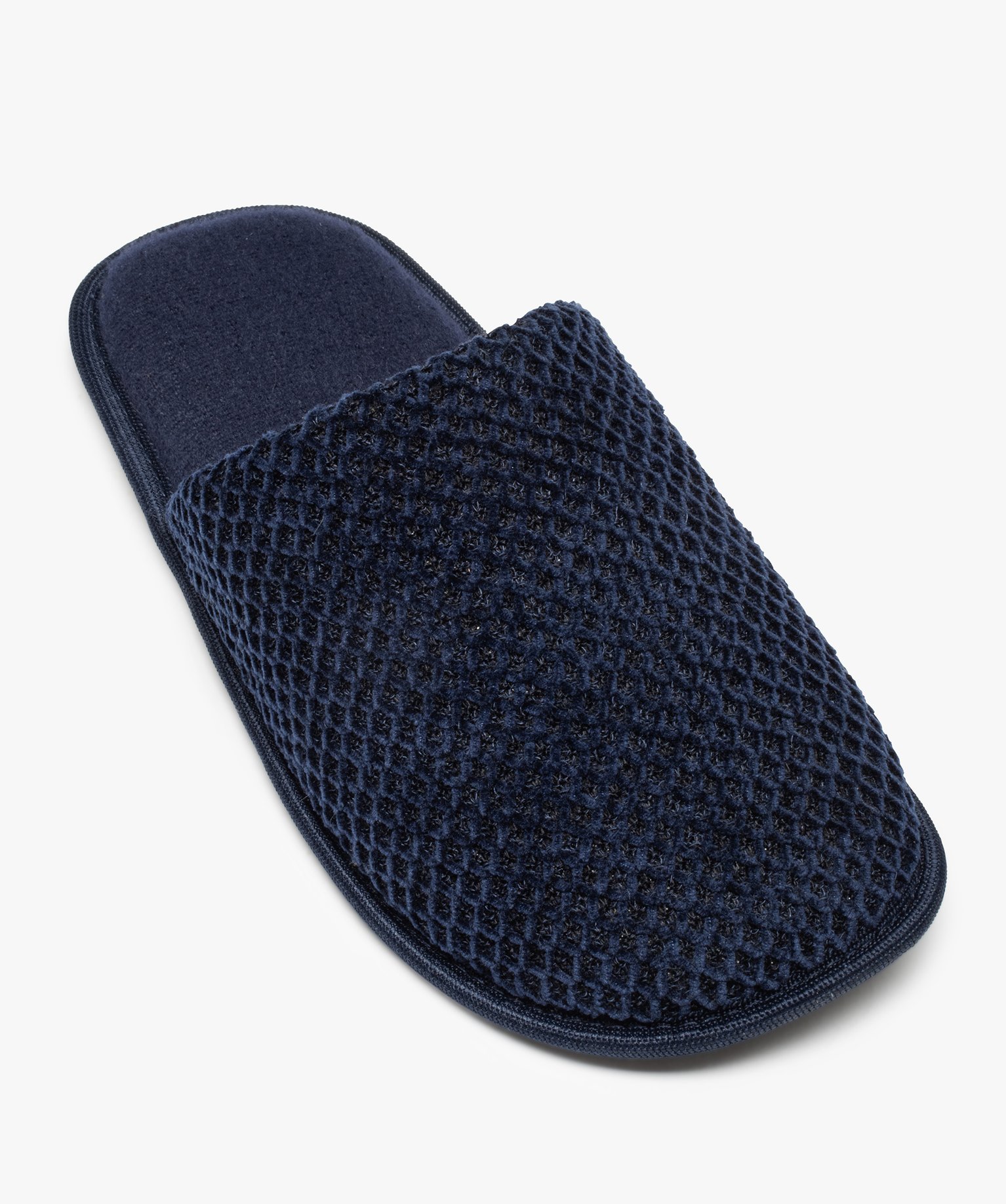 Chaussons homme mules unies en maille de velours bleu | GEMO