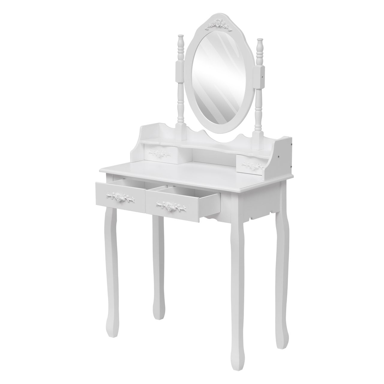 Happy Home Happy Home Schminktisch 3lg. mit 4 Schubladen, Spiegel & Hocker HDT05-WEI weiß