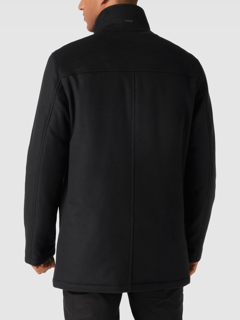 Mantel mit Label-Applikation Modell 'Coxtan' in schwarz