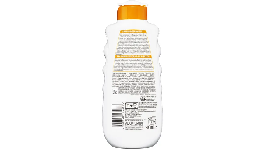 GARNIER Ambre Solaire Milch LSF 30 - UV-Schutz der Feuchtigkeit spendet und vor Sonnenbrand und Hautalterung schützt 200 ml