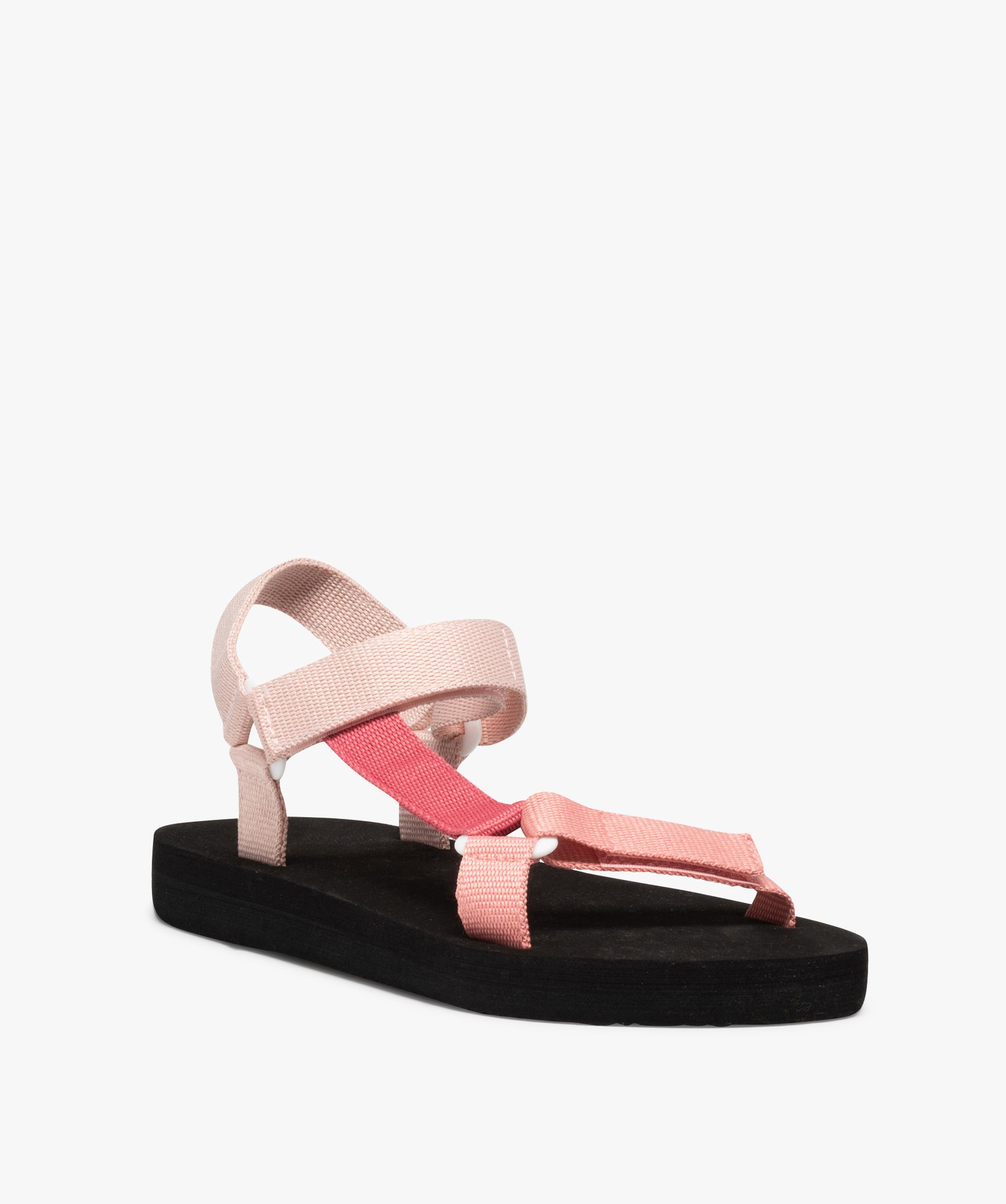 Sandales de plage femme à brides en toile scratch rose | GEMO
