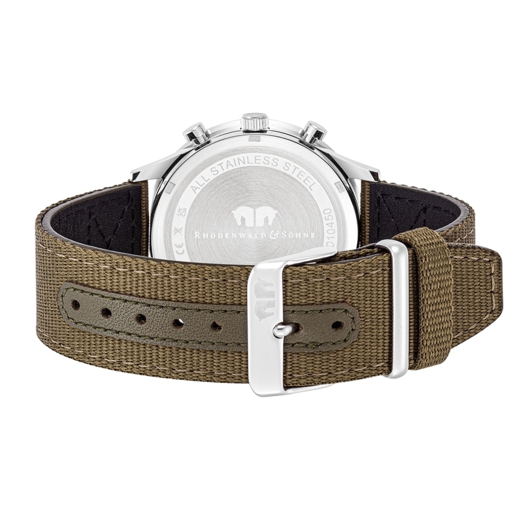 Rhodenwald & Söhne Chronographe Flight Captain en Argent Nylon en Vert Montre
