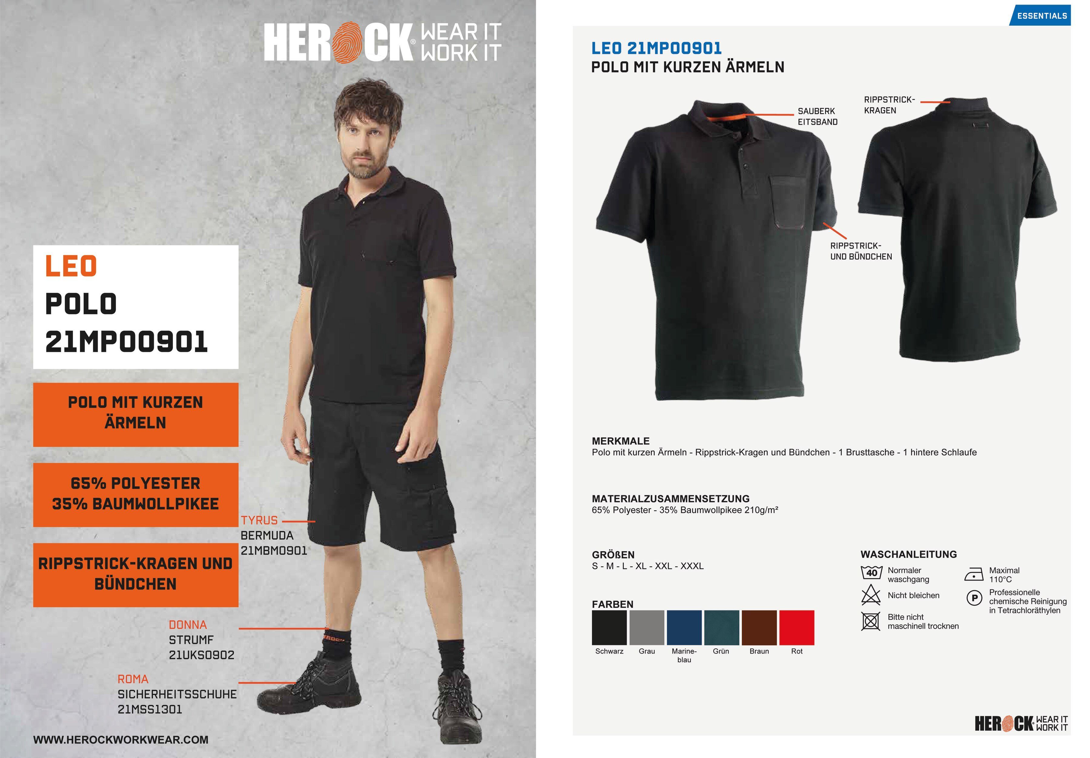 Herock Poloshirt Leo Polohemd Kurzärmlig Rippstrick-Kragen und Bündchen, 1 Brusttasche, verschiedene Farben