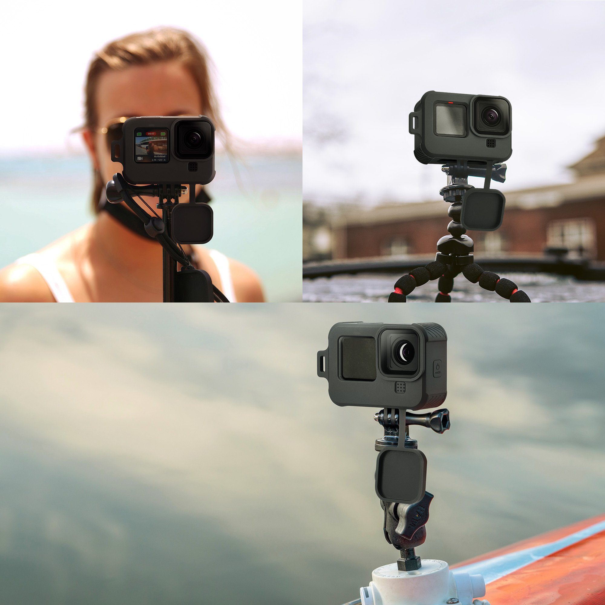 kwmobile Silikon Hülle für GOPro HERO11 Black / HERO10 Black / HERO9 Zubehör Drohne (Kamera Tasche Schutzhülle - Cover mit Band Schwarz)
