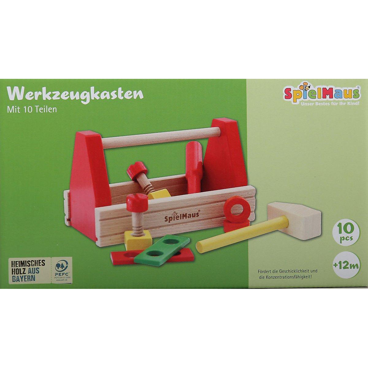 SpielMaus Holz Werkzeugkasten, 10tlg.