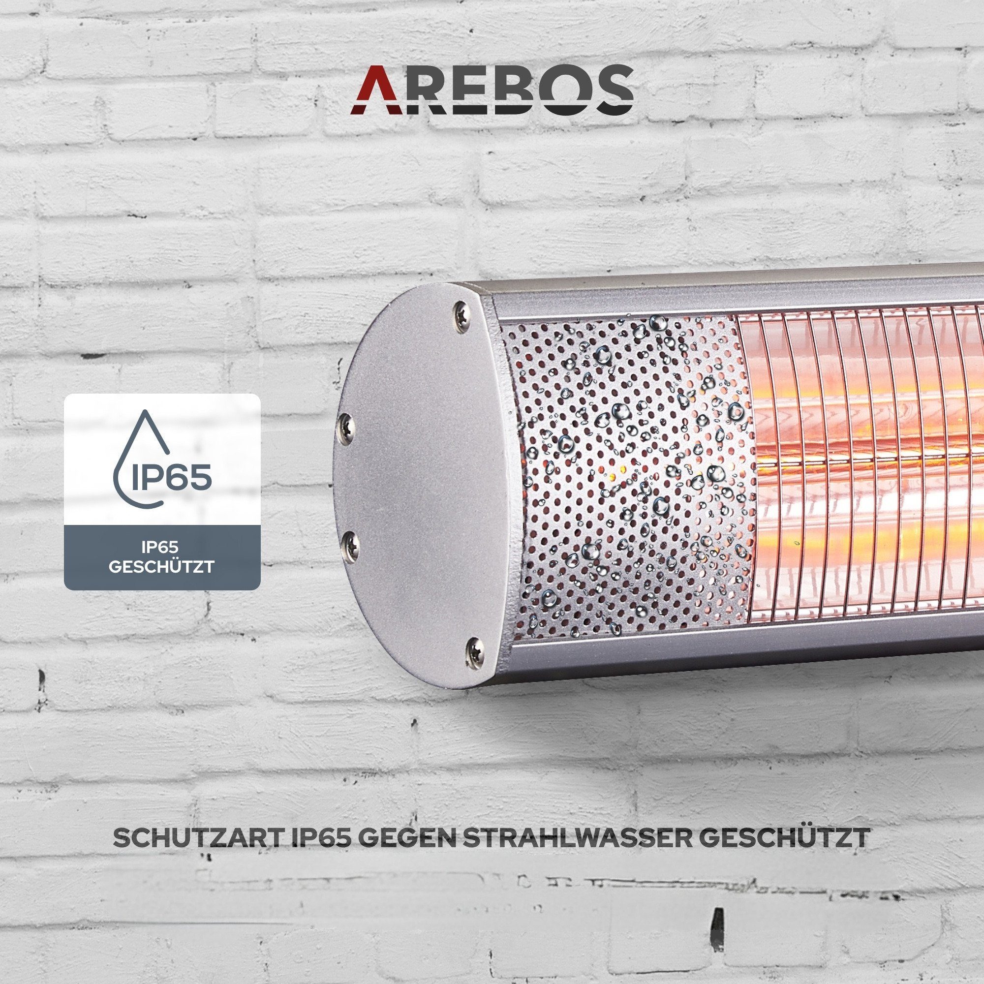 Arebos Heizstrahler 2.000 W, Infrarotheizstrahler mit Fernbedienung, 3 Heizstufen