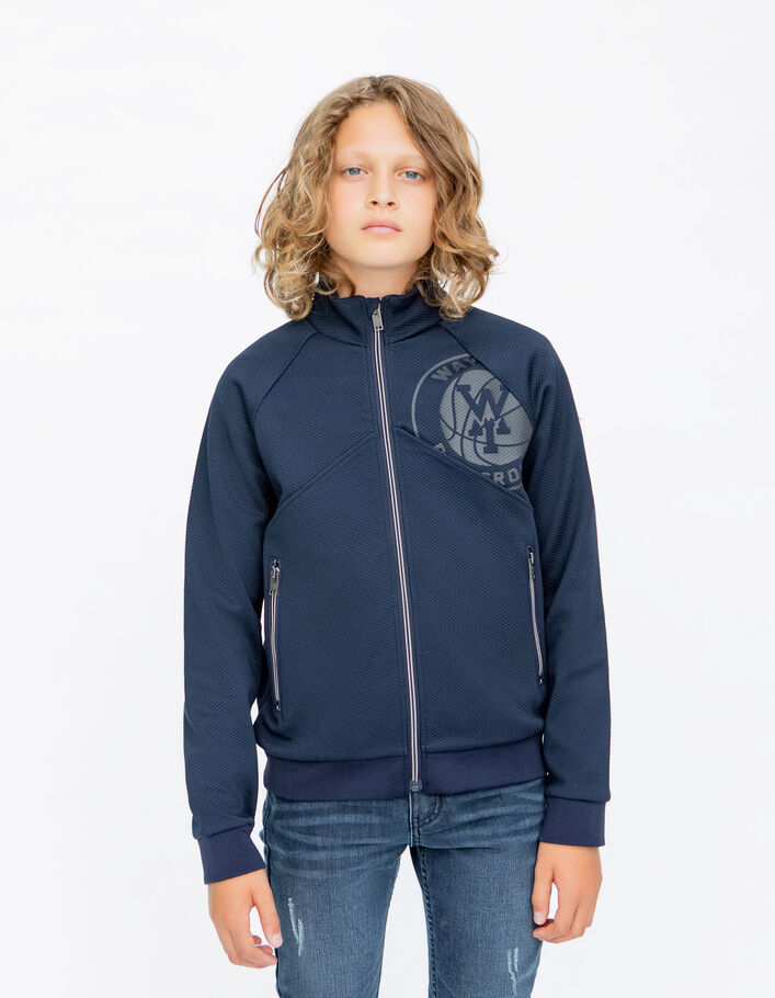Cardigan marine molleton tech fleece reliefé garçon