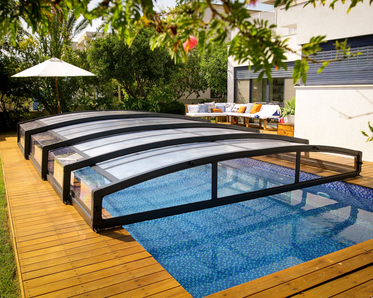 Palram Canopia Kunststoff Poolüberdachung Majorca 4x8 anthrazit 874x470 cm