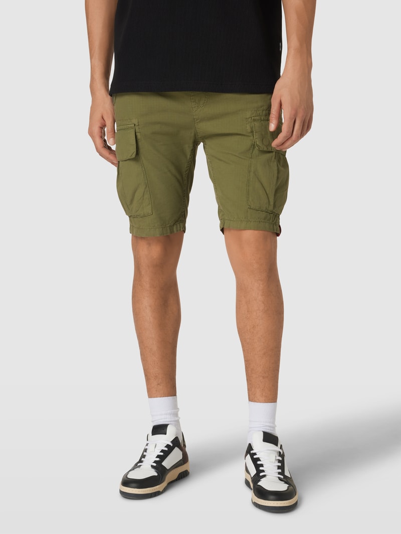 Bermudas aus Baumwolle mit Label-Details Modell 'RIBSTOP' in olivgrün