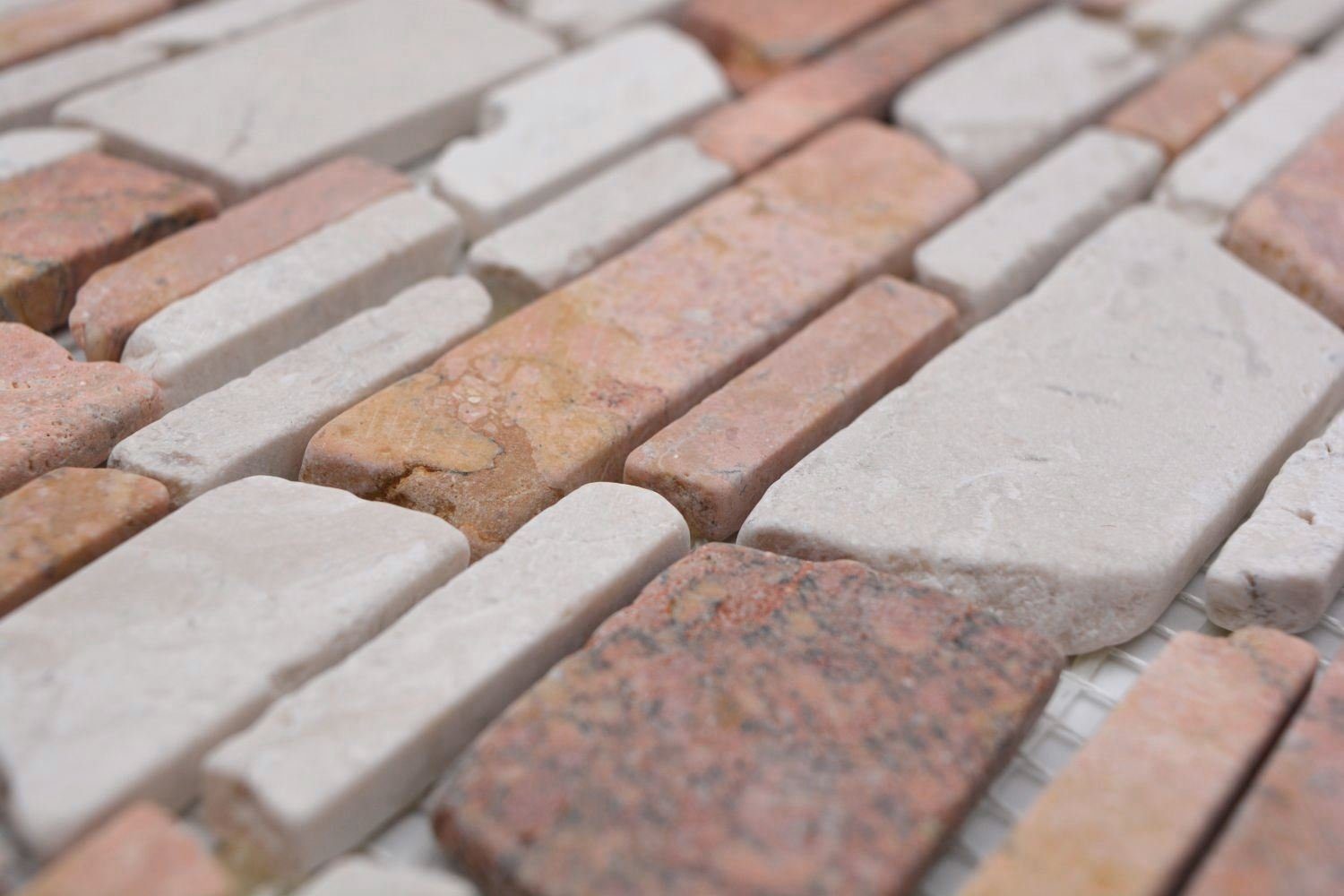 Mosani Bodenfliese Rechteckiges Marmormosaik Mosaikfliesen mix beige rot matt