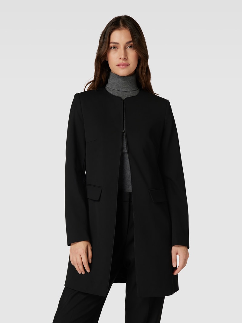 Longblazer mit Hakenverschluss und Pattentaschen in schwarz