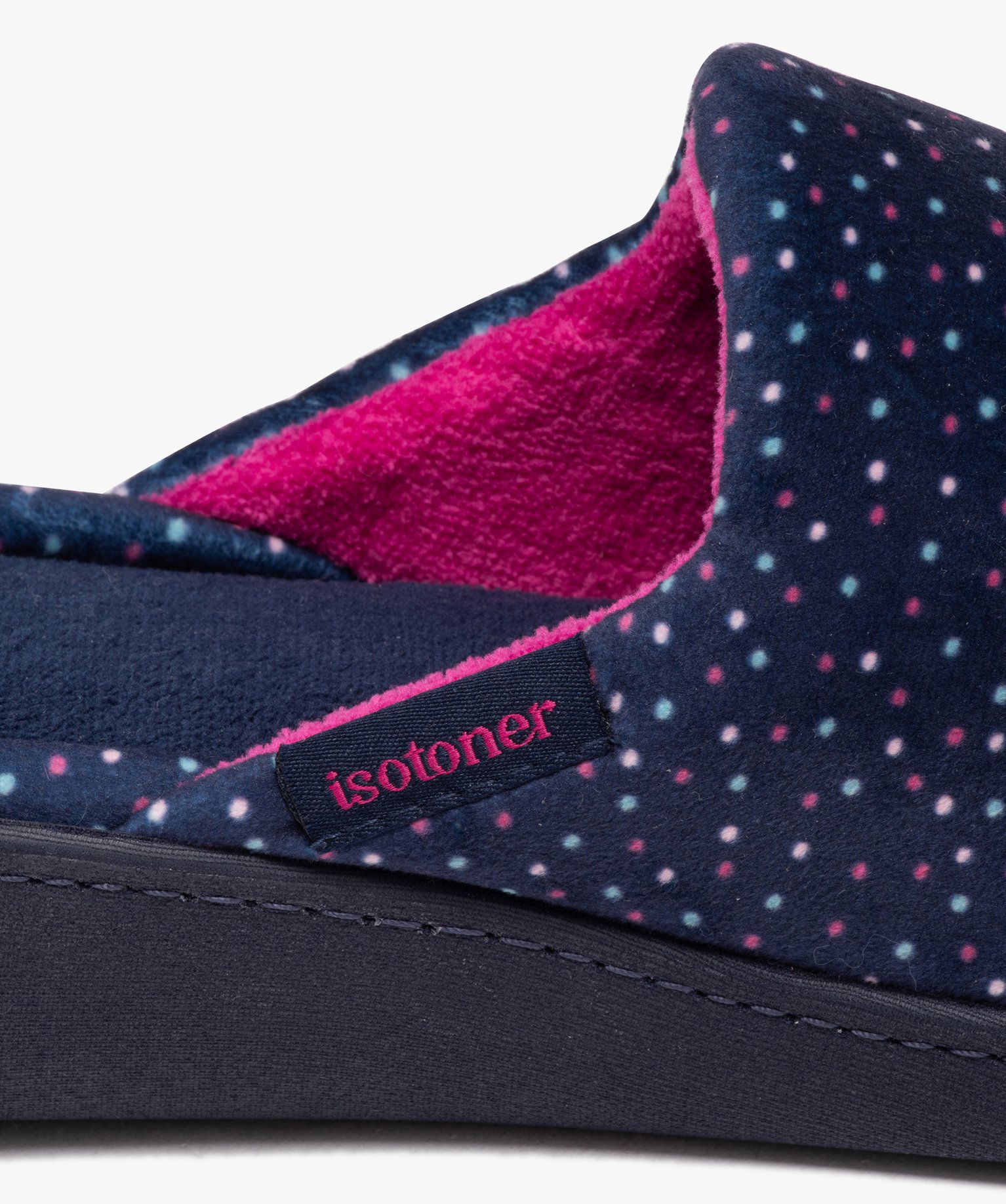 Chaussons femme mules à talon compensé en velours - Isotoner marine | GEMO