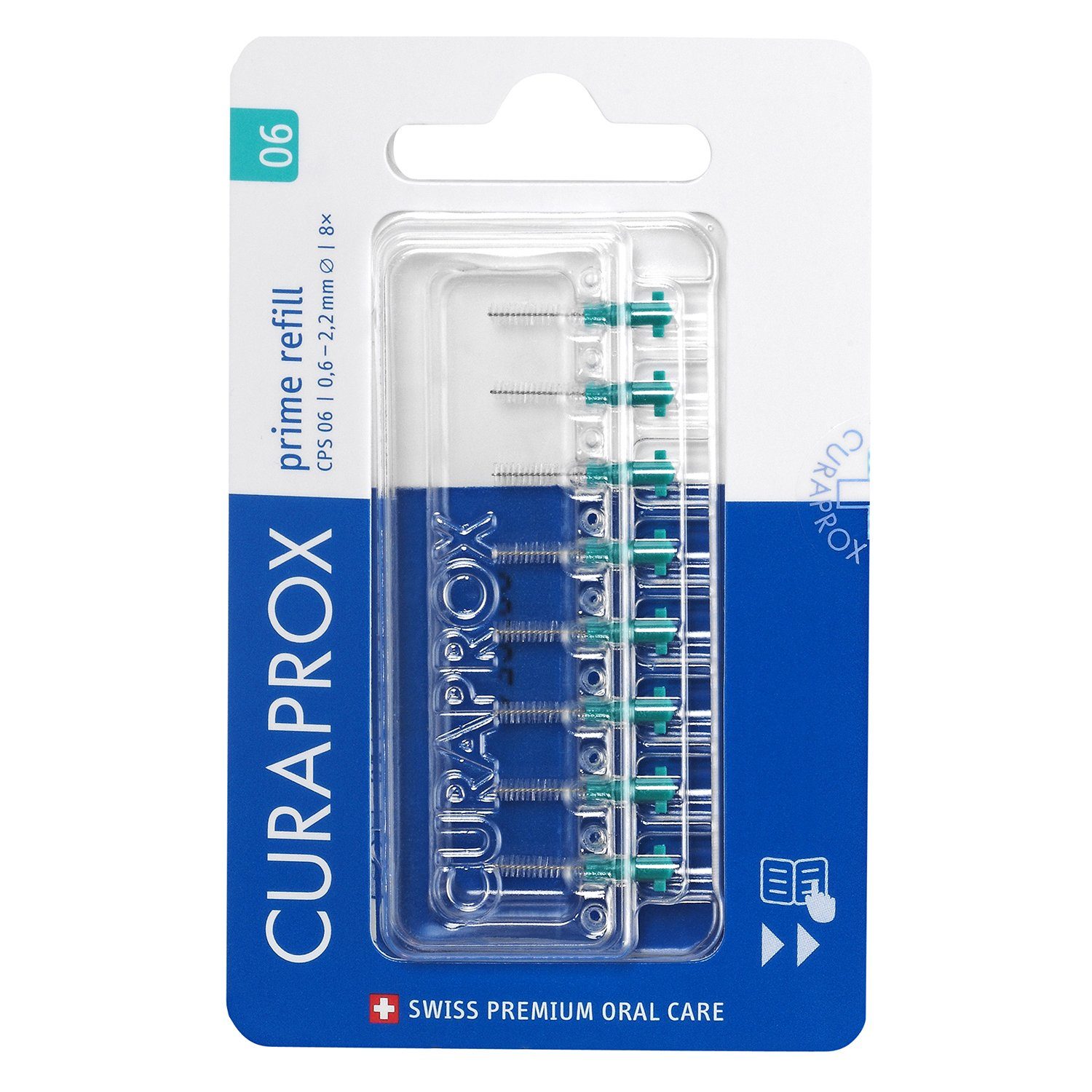 CURAPROX Interdentalbürsten Interdentalbürste CPS 06 prime, Refill, 8 Stück, türkis, 2,2 mm Wirksamkeit, Nachfüllpackung, ohne Halter
