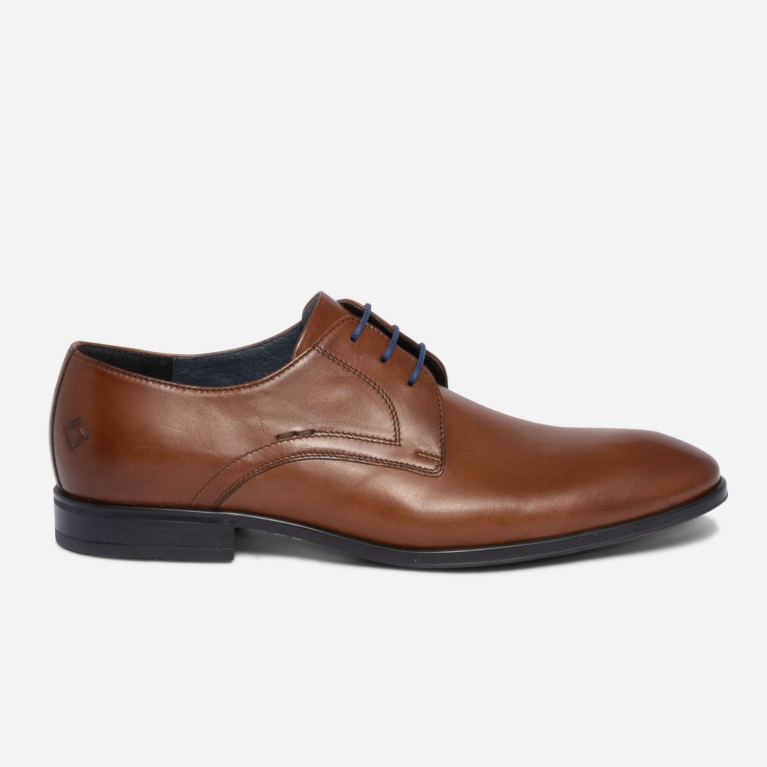 Derby cognac en cuir à lacet bleu