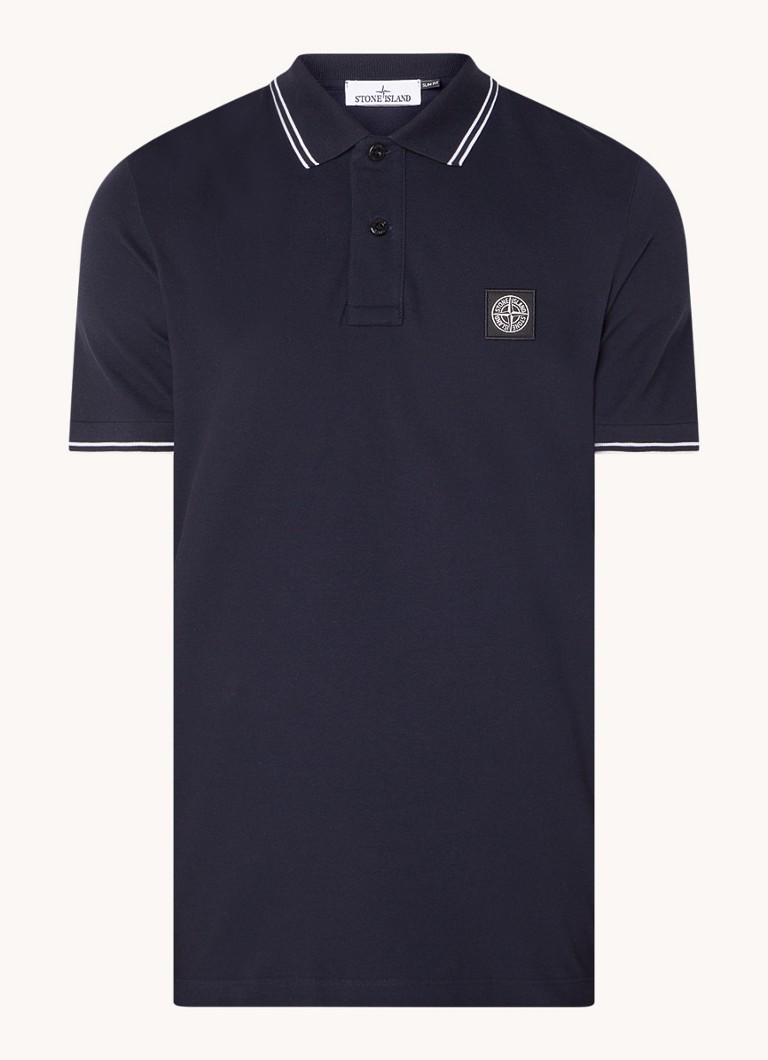 Πόλο Stone Island 2SC18 Στενή Γραμμή από Βαμβακερό Πικέ με Λογότυπο και Κωνικές Μανσέτες