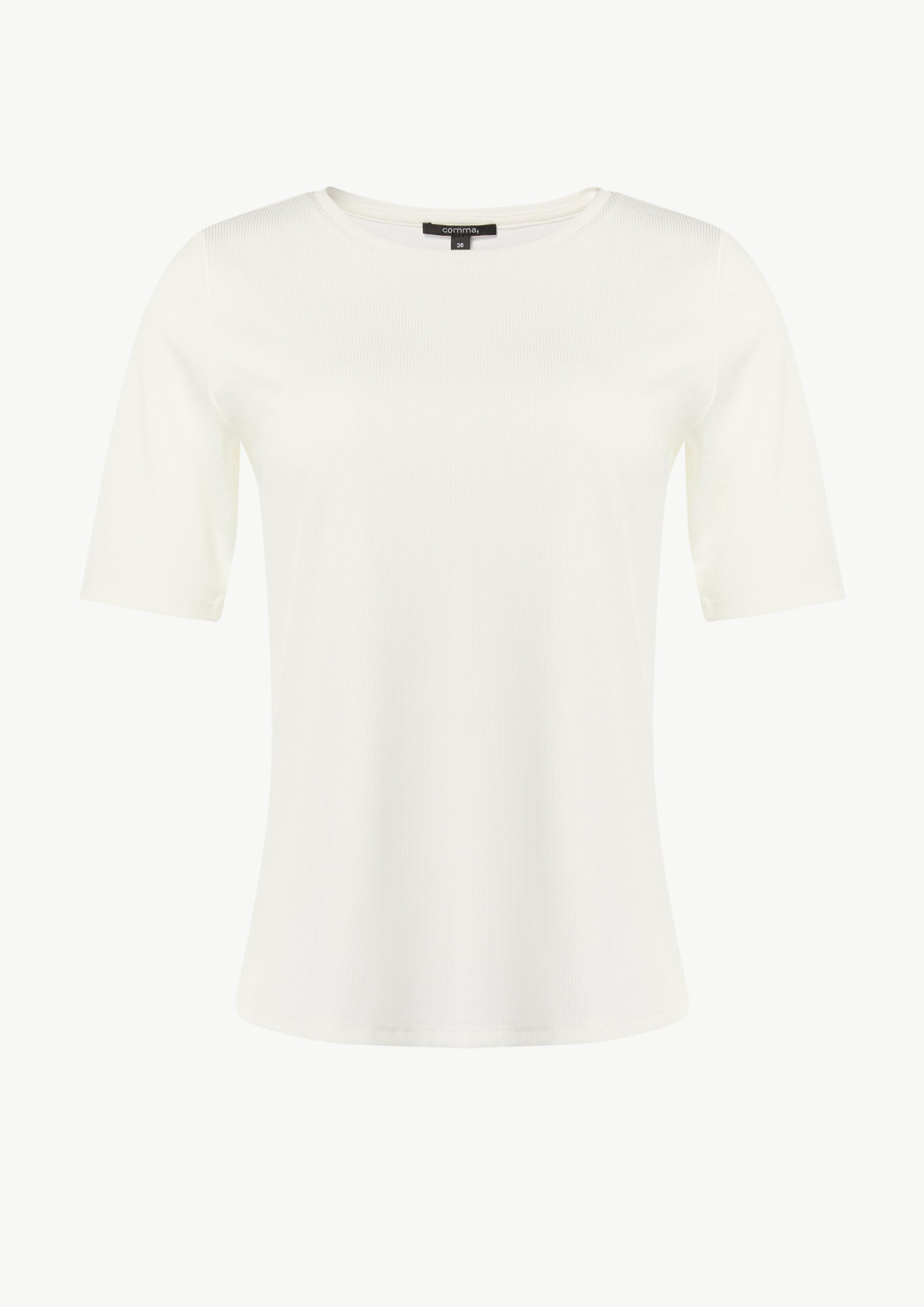 Geripptes T-Shirt mit Rundhalsausschnitt - weiß