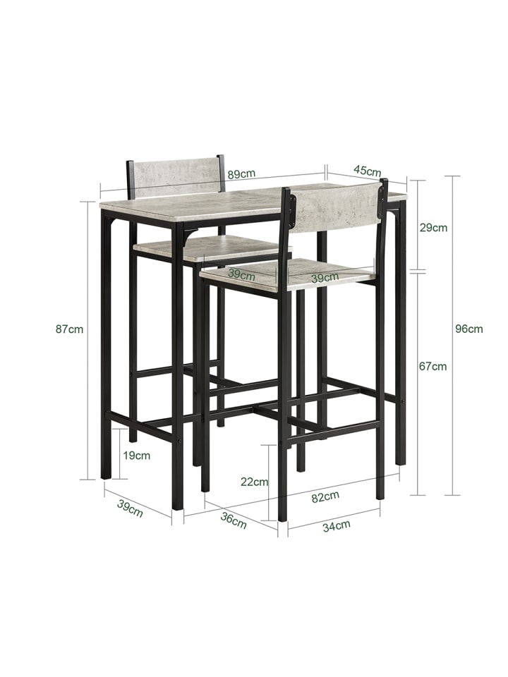 SoBuy Bartisch in Hellgrau und Schwarz - Tisch(B)89 x (H)87 x (T)45cm/Stuhl(B)38 x (H)95 x (T)40cm günstig kaufen onesize
