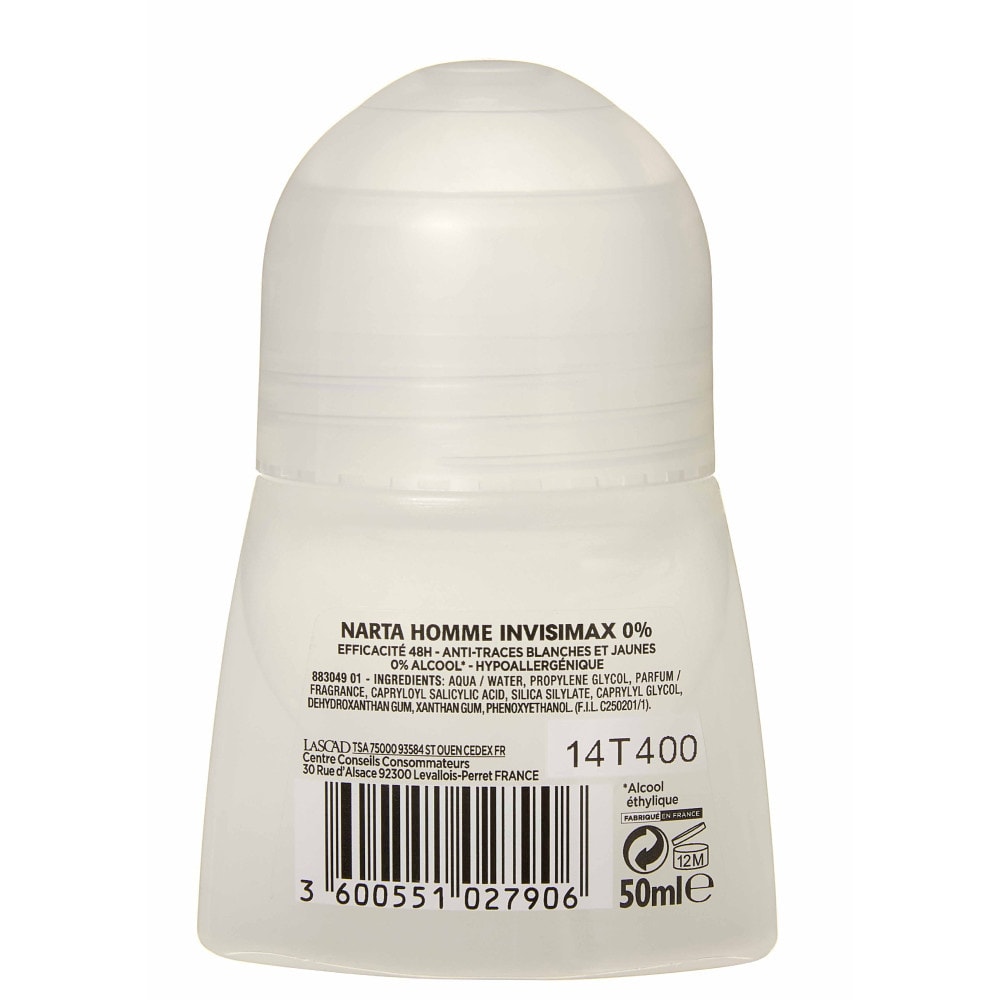NARTA Narta Homme Invisimax Déodorant Bille Anti-traces Efficacité 48h