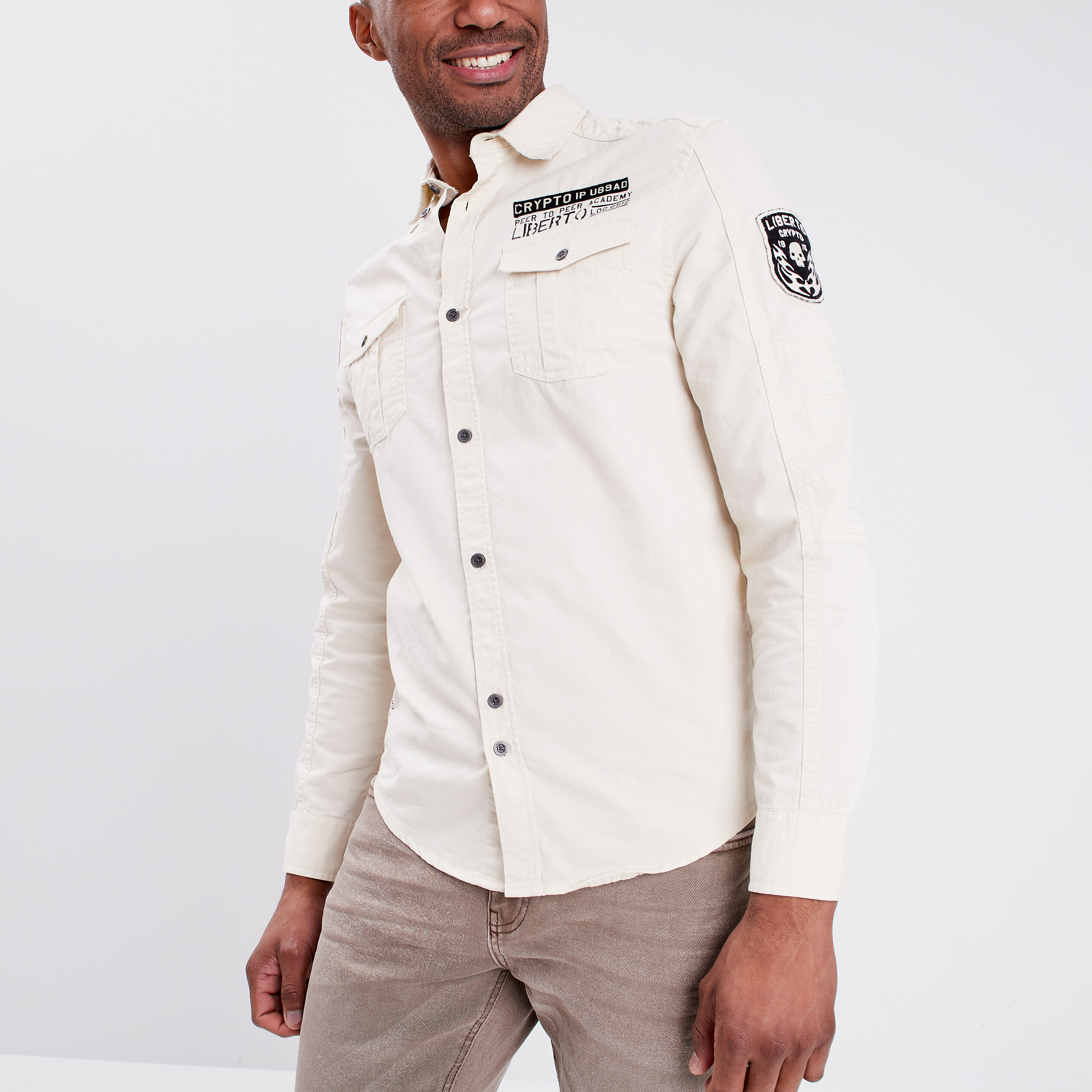 Chemise coton manches longues sable homme | La Halle