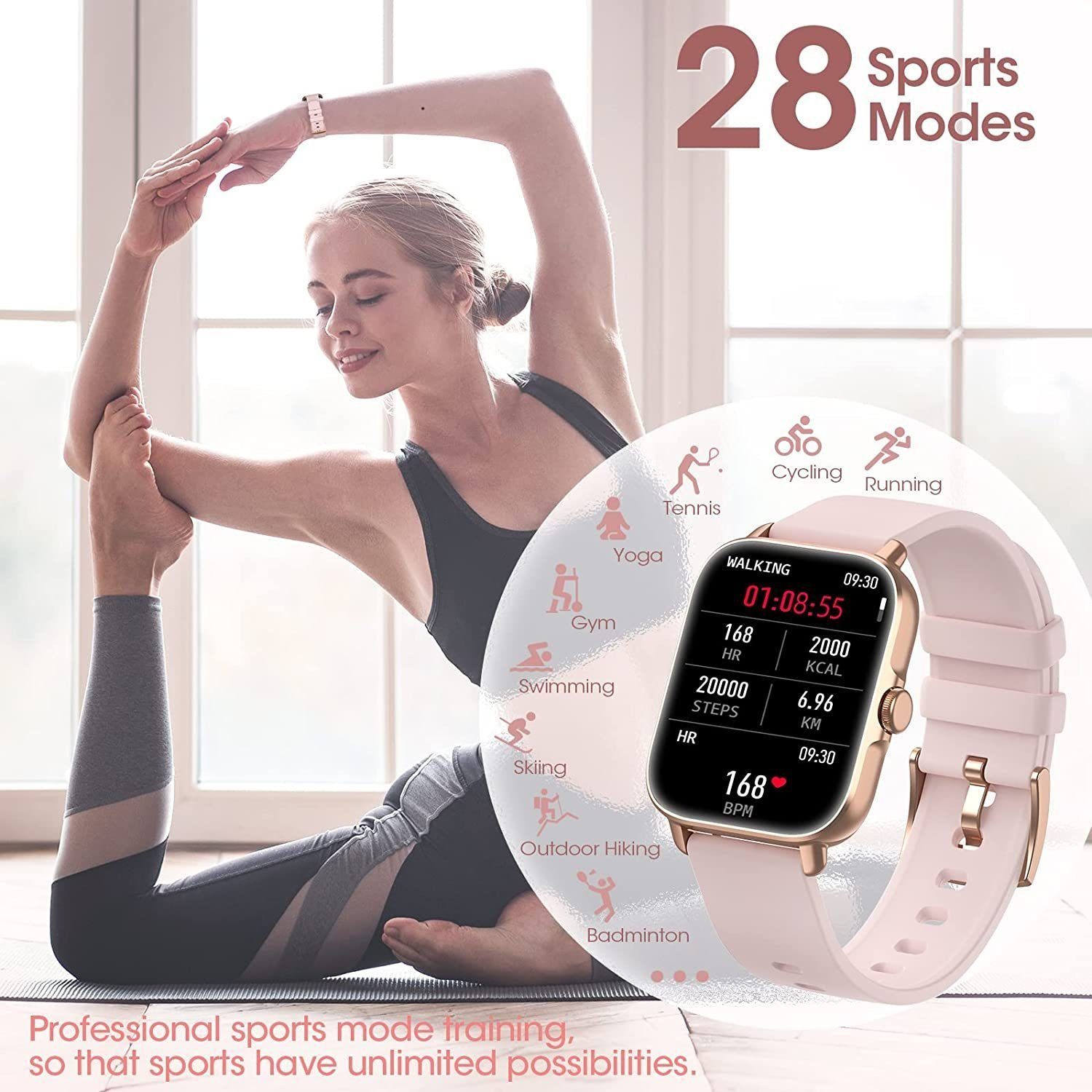 Mutoy Smartwatch, Damen Herren Smartwatch, Fitness Tracker Uhr Smartwatch (Fitnessuhr mit Telefonfunktion,Smartwatch Fitness Tracker Uhr IP67 Wasserdicht,1.7