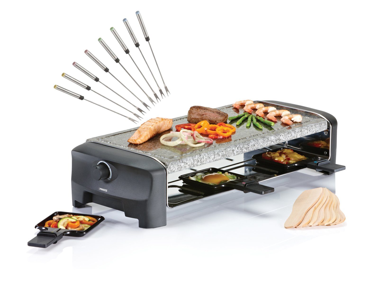 Setpoint Raclette, 1300 W, Stonegrillparty großer Tischgrill 8 Personen Gerät heißer Stein-Platte