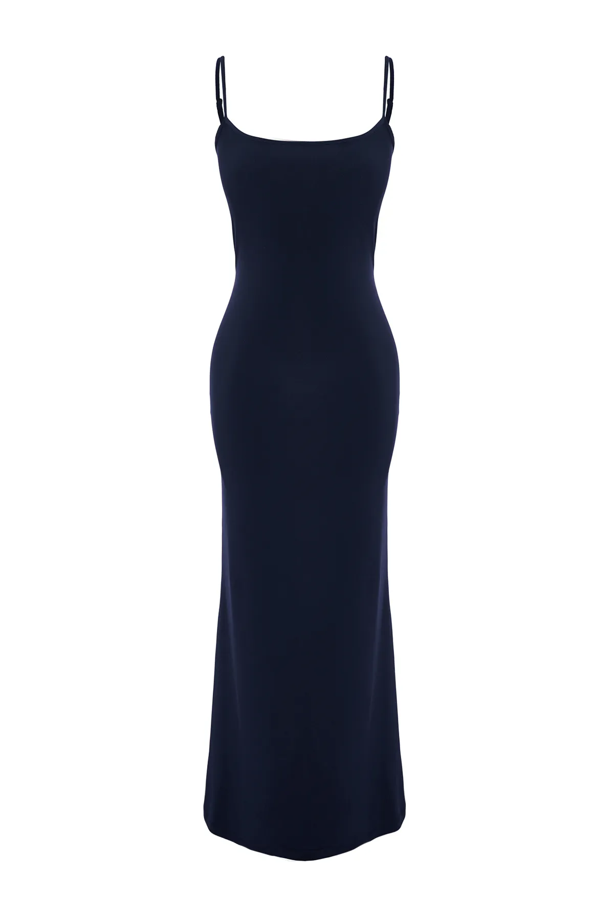 Trendyol Collection  Marineblaues tailliertes/tailliertes, dehnbares Maxi-Bleistiftkleid aus Strick mit Trägern TWOSS23EL02435