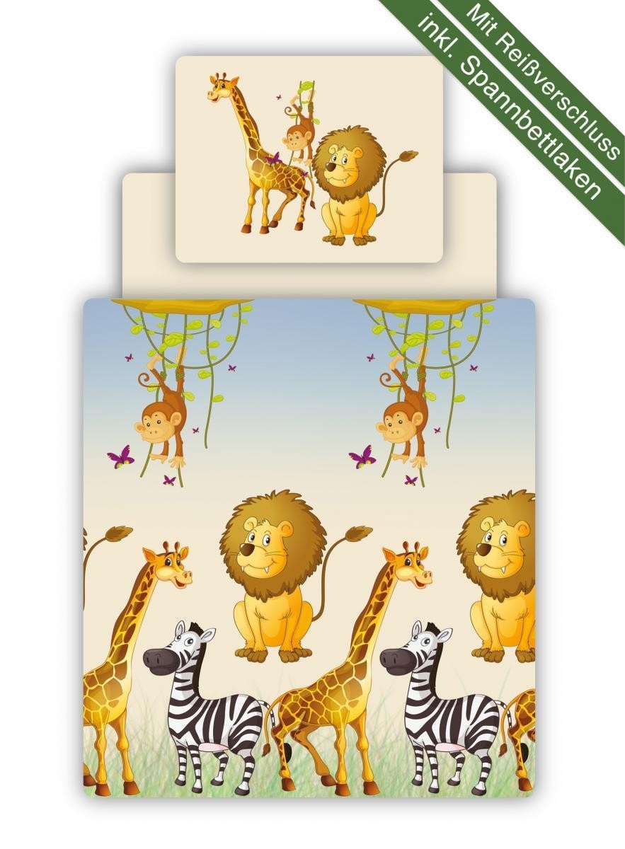 Ticaa Bettwäsche Set inkl. Spannbettlaken Motiv Safari