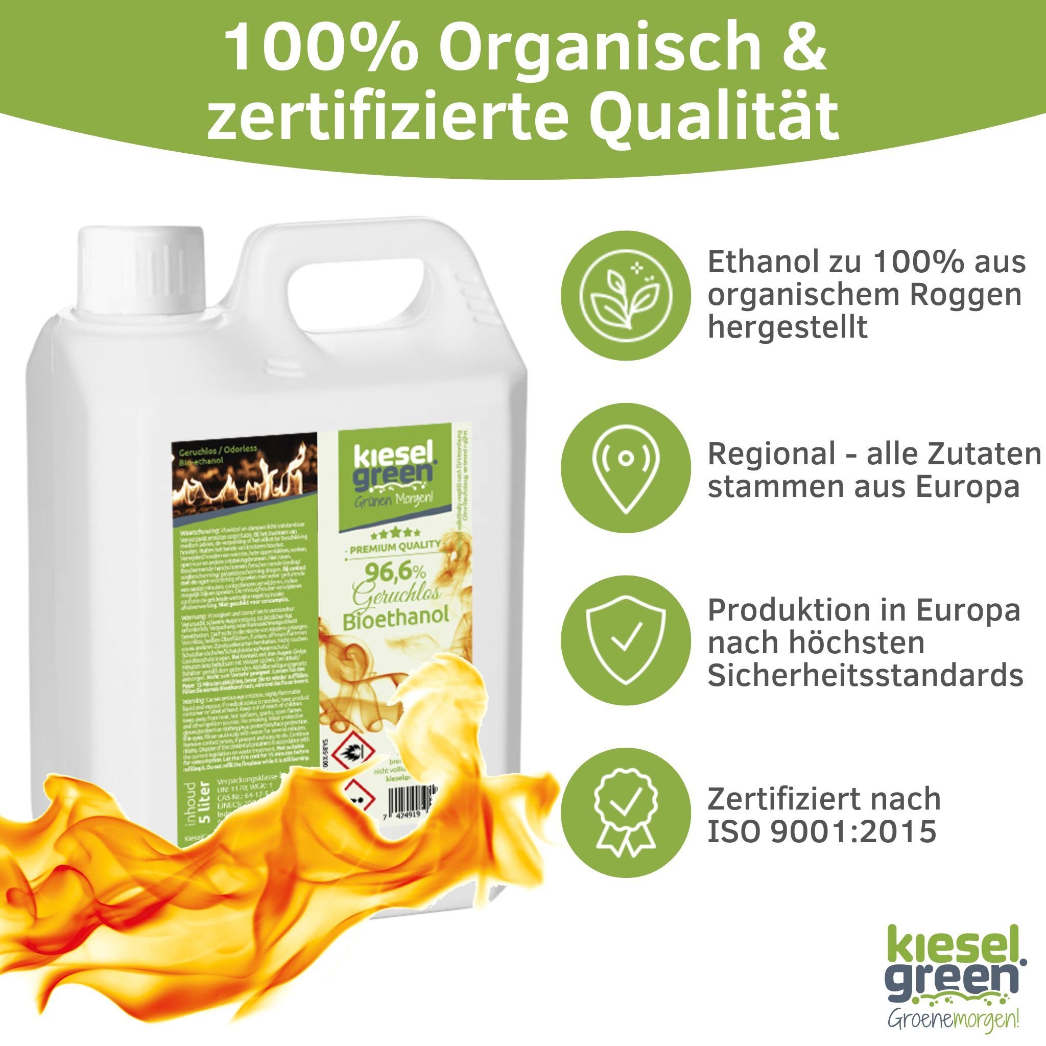 KieselGreen Bioethanol KieselGreen Bioethanol 5/10/25/50 Liter mit Duft für Ethanol-Kamin, 5 l
