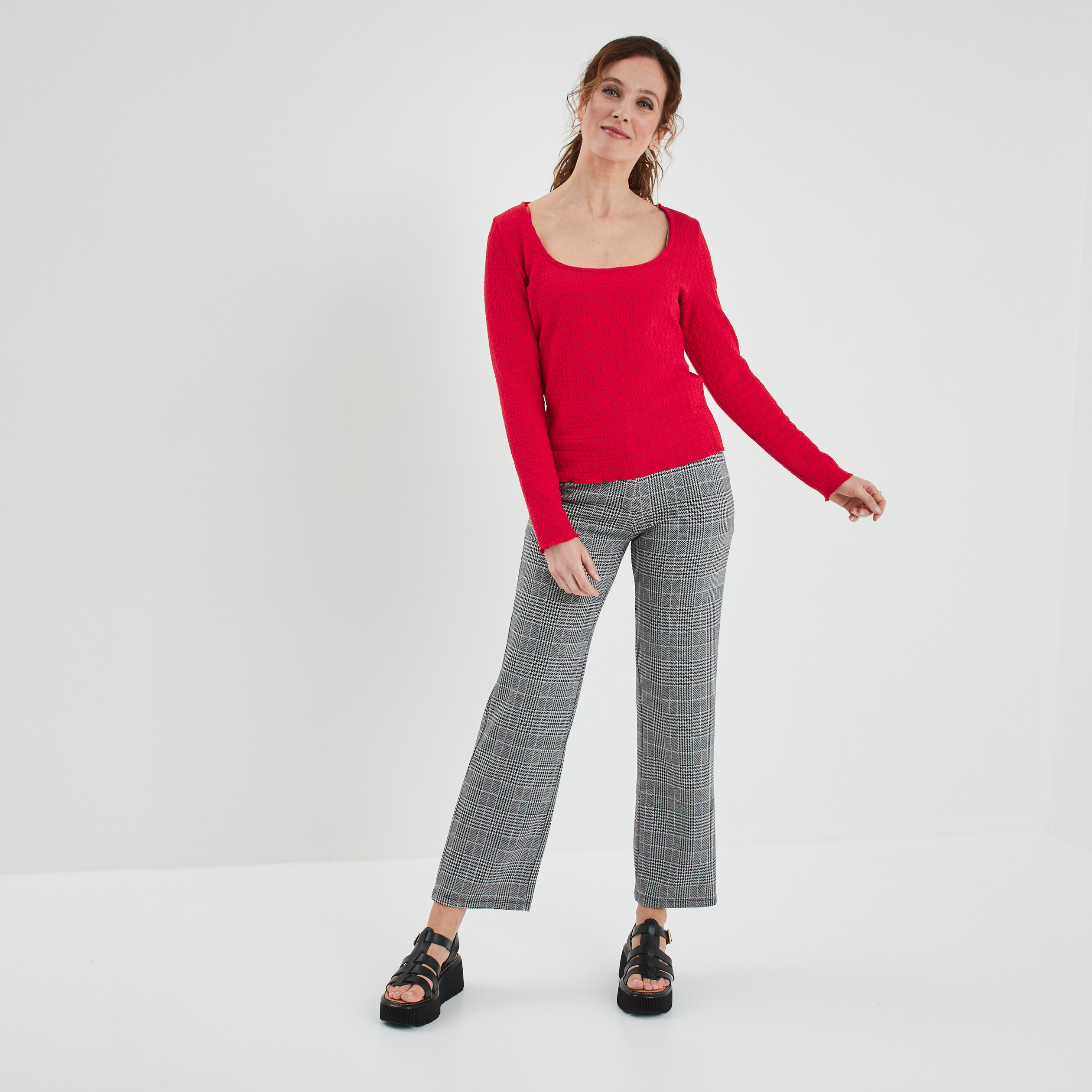 T-shirt avec encolure carrée orange corail femme | La Halle