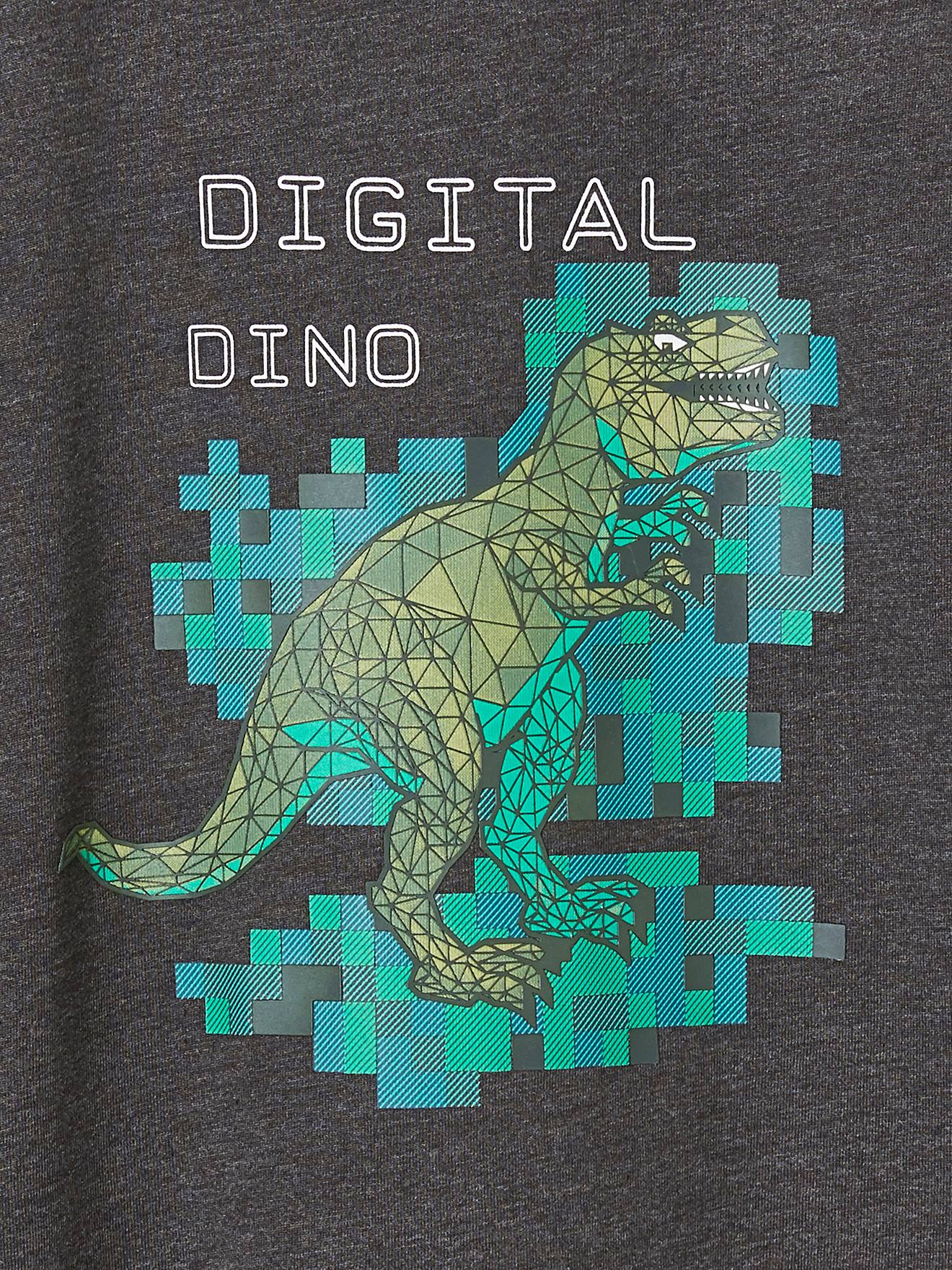 T-shirt digital dino effet pixel en relief garçon gris chiné