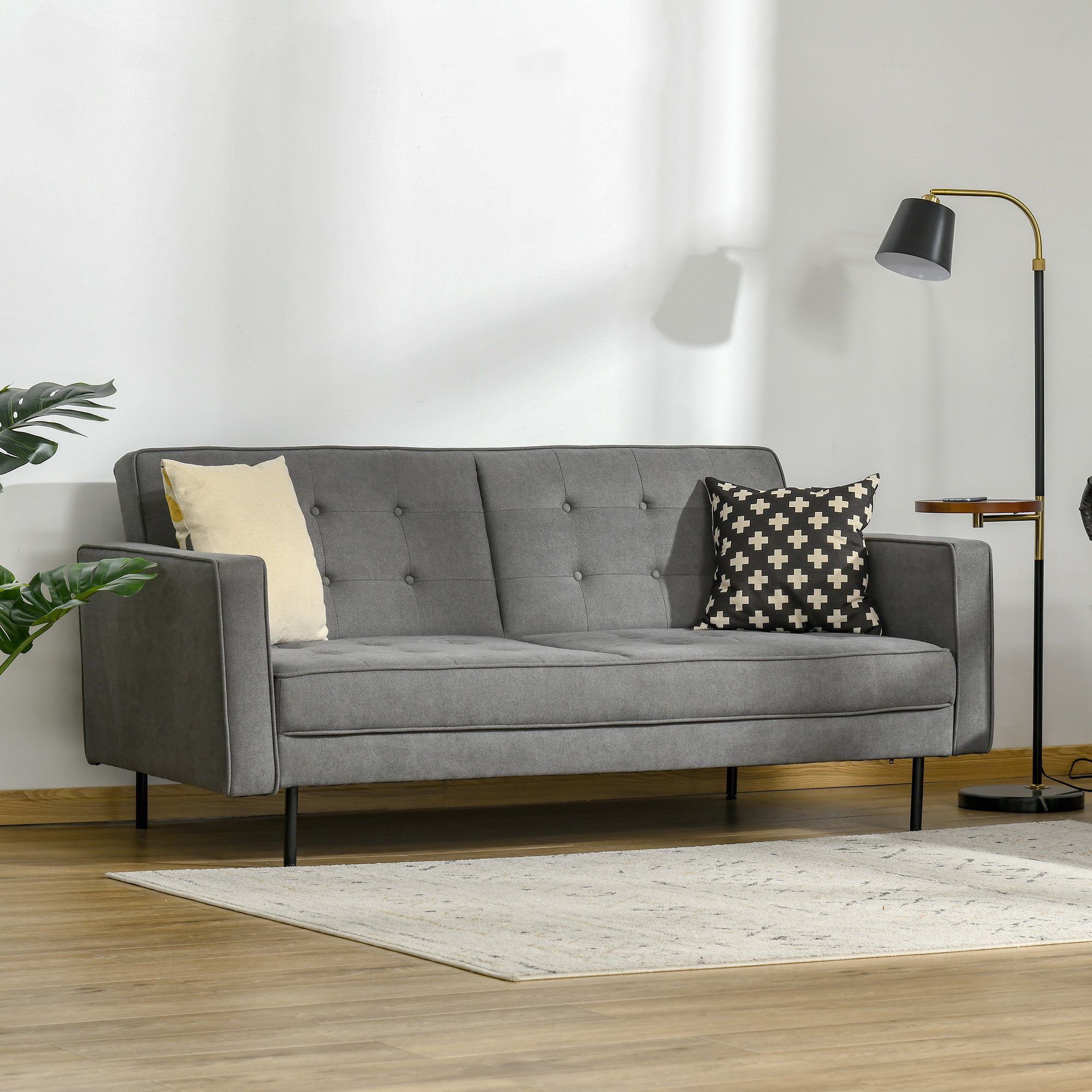 HOMCOM Schlafsofa Schlafsofa, Set 1 Teile, Schlafsofa 3-Sitzer verstellbarer Bettsofa Grau