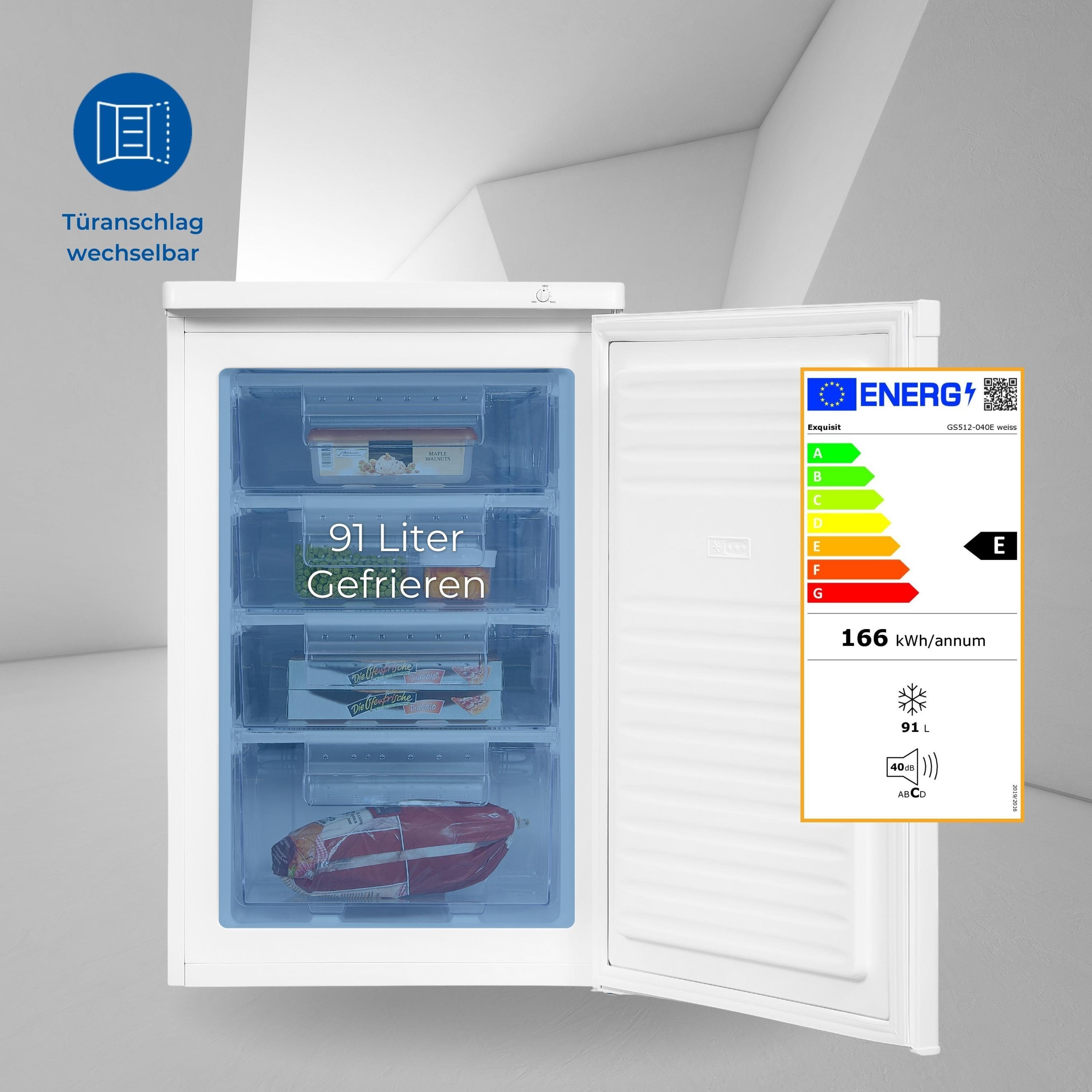 exquisit Gefrierschrank GS512-040E, 85.5 cm hoch, 55 cm breit, kompakt mit 4 Gefrierschubladen