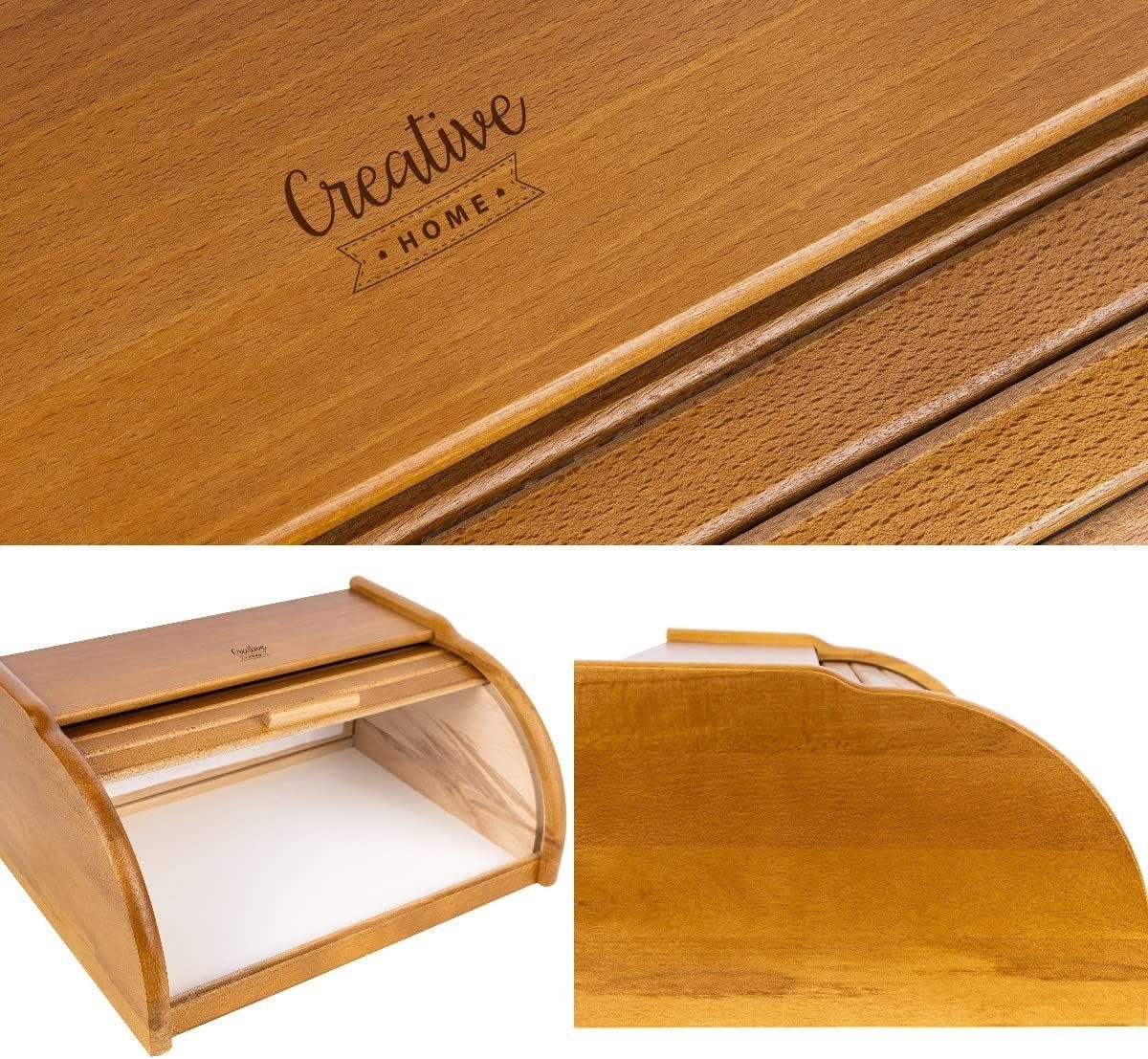 Creative Home Brotkasten Holz 38 x 28,5 x 17,5 cm Brotkiste mit Rolldeckel Brotbox
