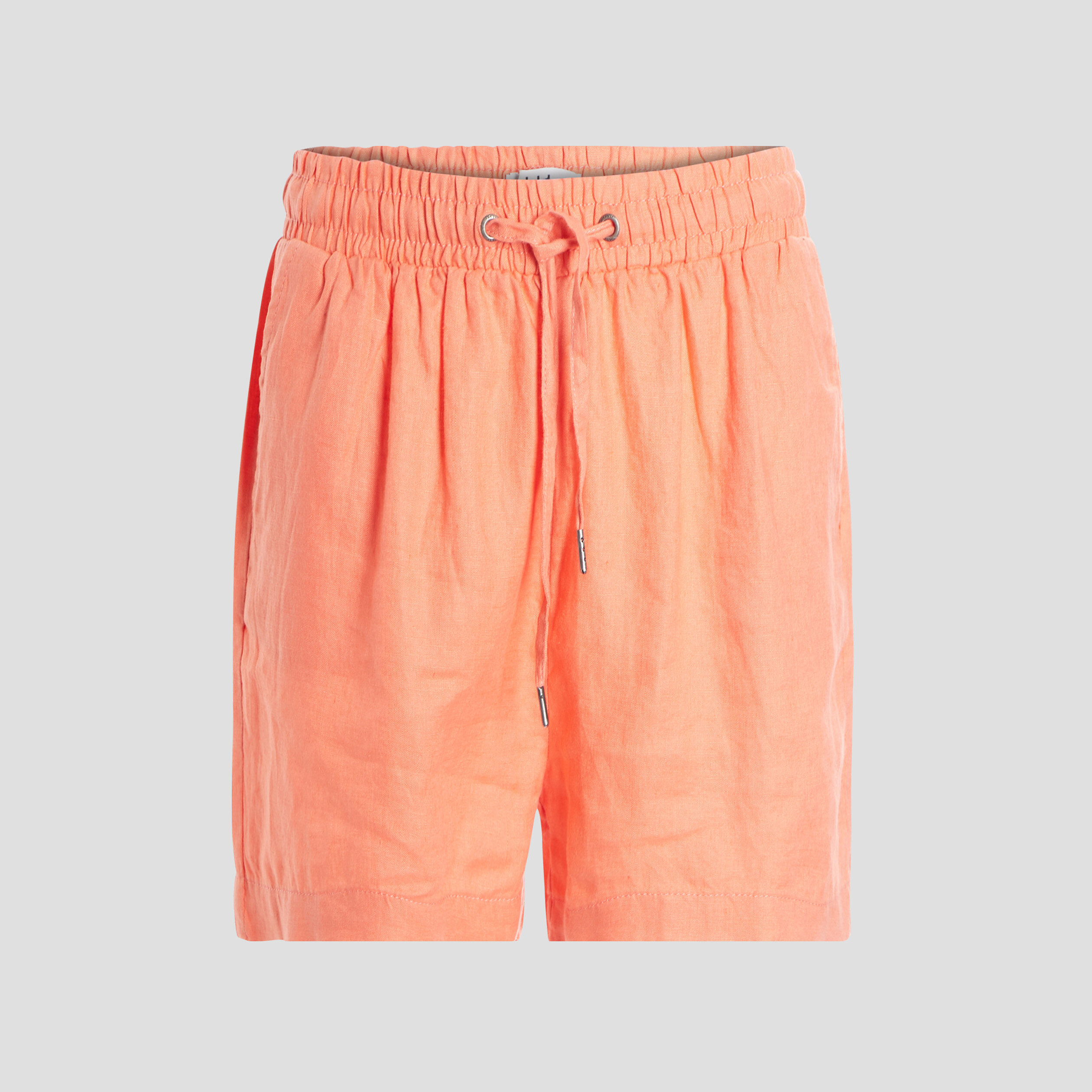 Short fluide droit en lin taille smockée rose corail femme | La Halle