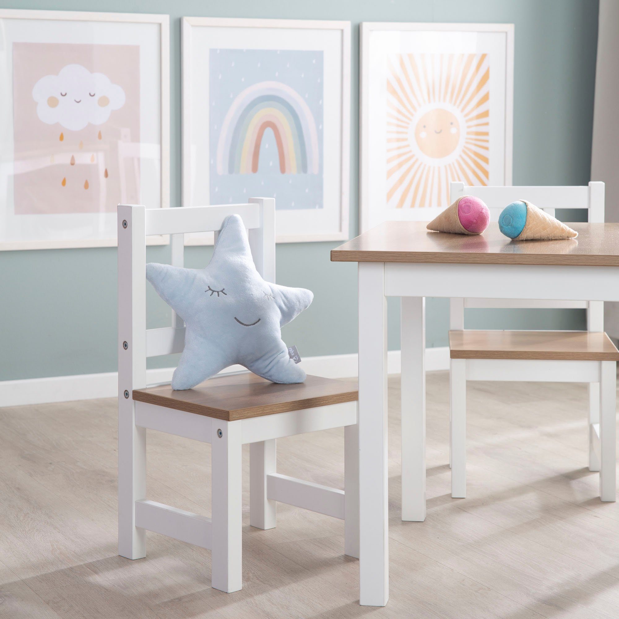 roba® Kindersitzgruppe Woody, Holzdekor/weiß, (3-tlg)
