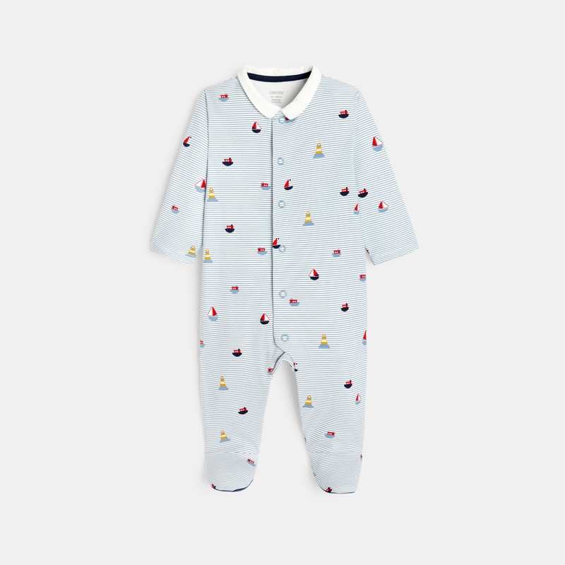 Dors-bien rayé interlock bleu bébé garçon