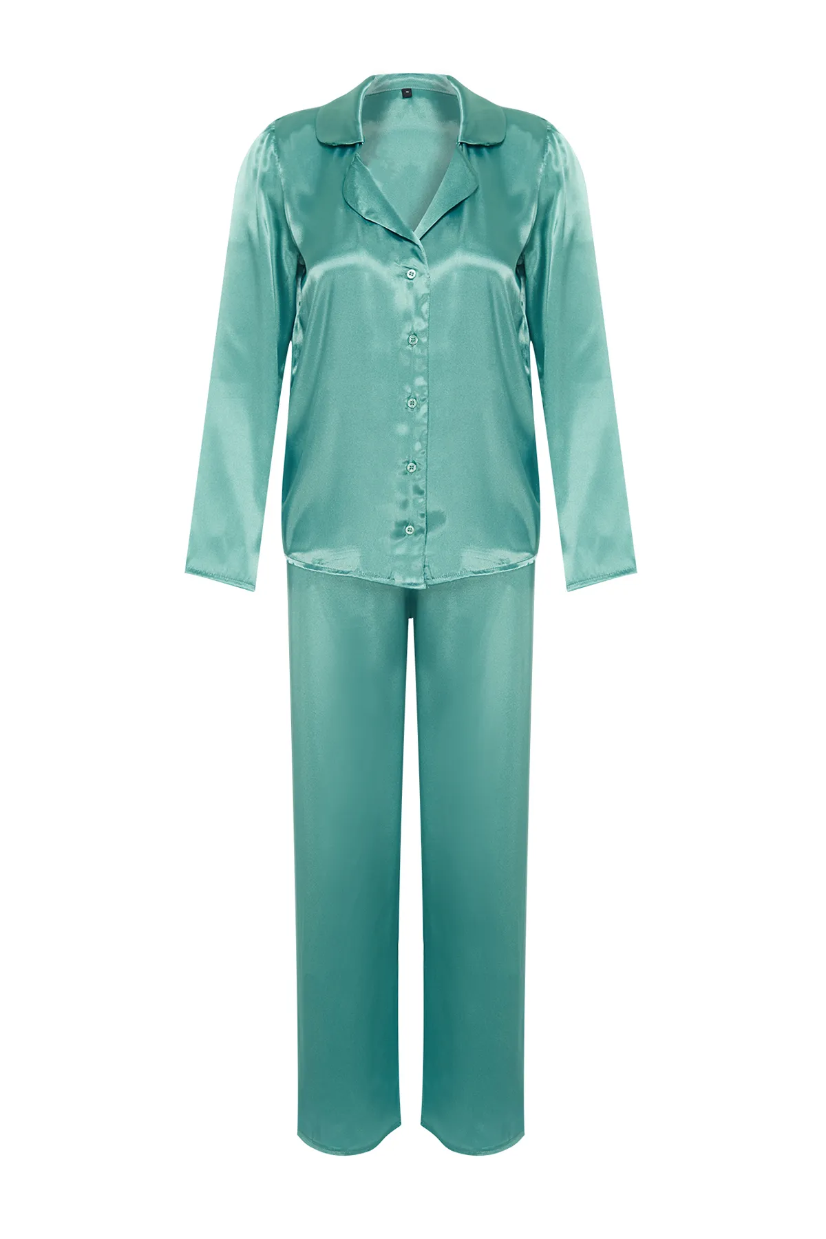 Trendyol Collection  Blaues, gewebtes Pyjama-Set aus Hemd und Hose aus Satin THMAW24PT00026