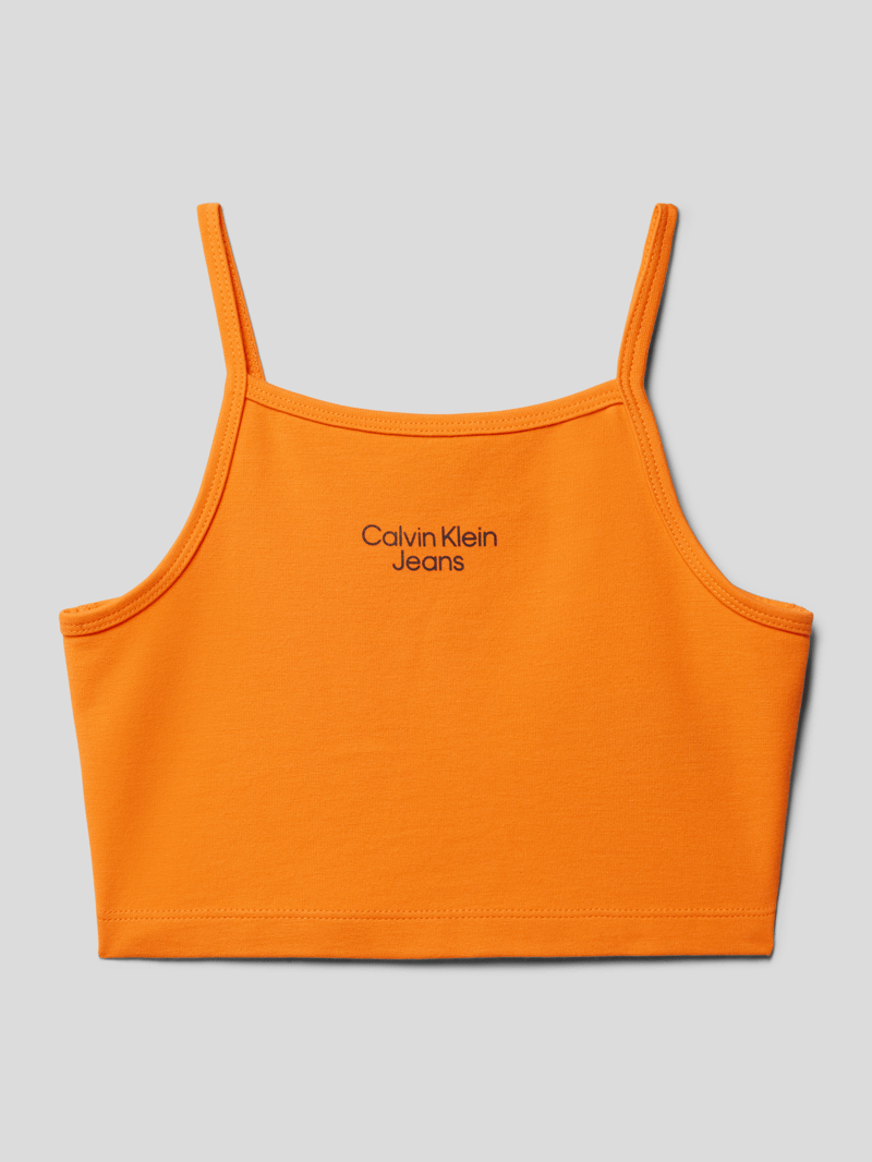Crop Top mit Label-Print in orange