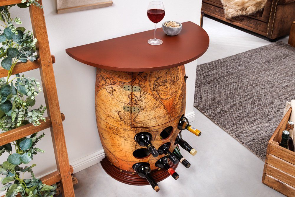 riess-ambiente Weinregal SEVEN SEAS 80cm natur / braun, Einzelartikel 1-tlg., Wohnzimmer · Massivholz · Barschrank · Fass · Weltkarte