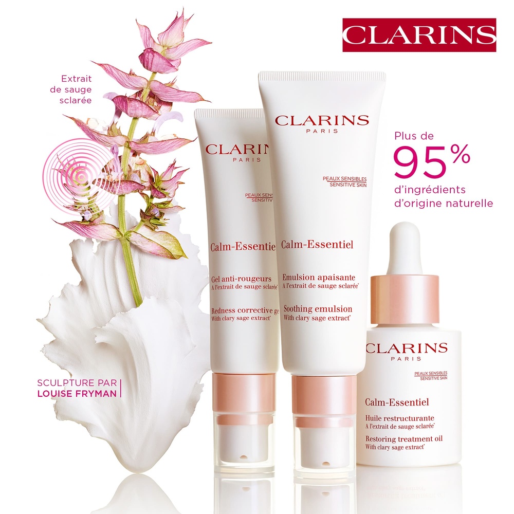 Clarins Calm-Essentiel  Emulsion Apaisante  A l’extrait de sauge sclarée* Soin visage peaux sensibles