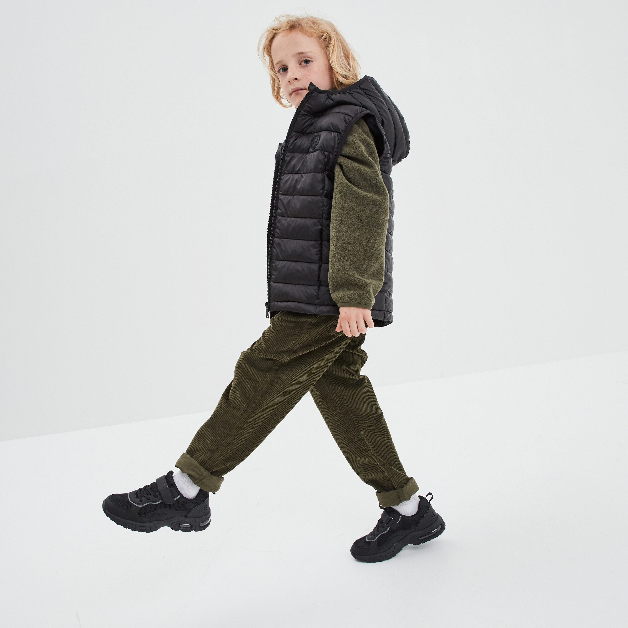 Pantalon droit velours vert kaki garçon | La Halle