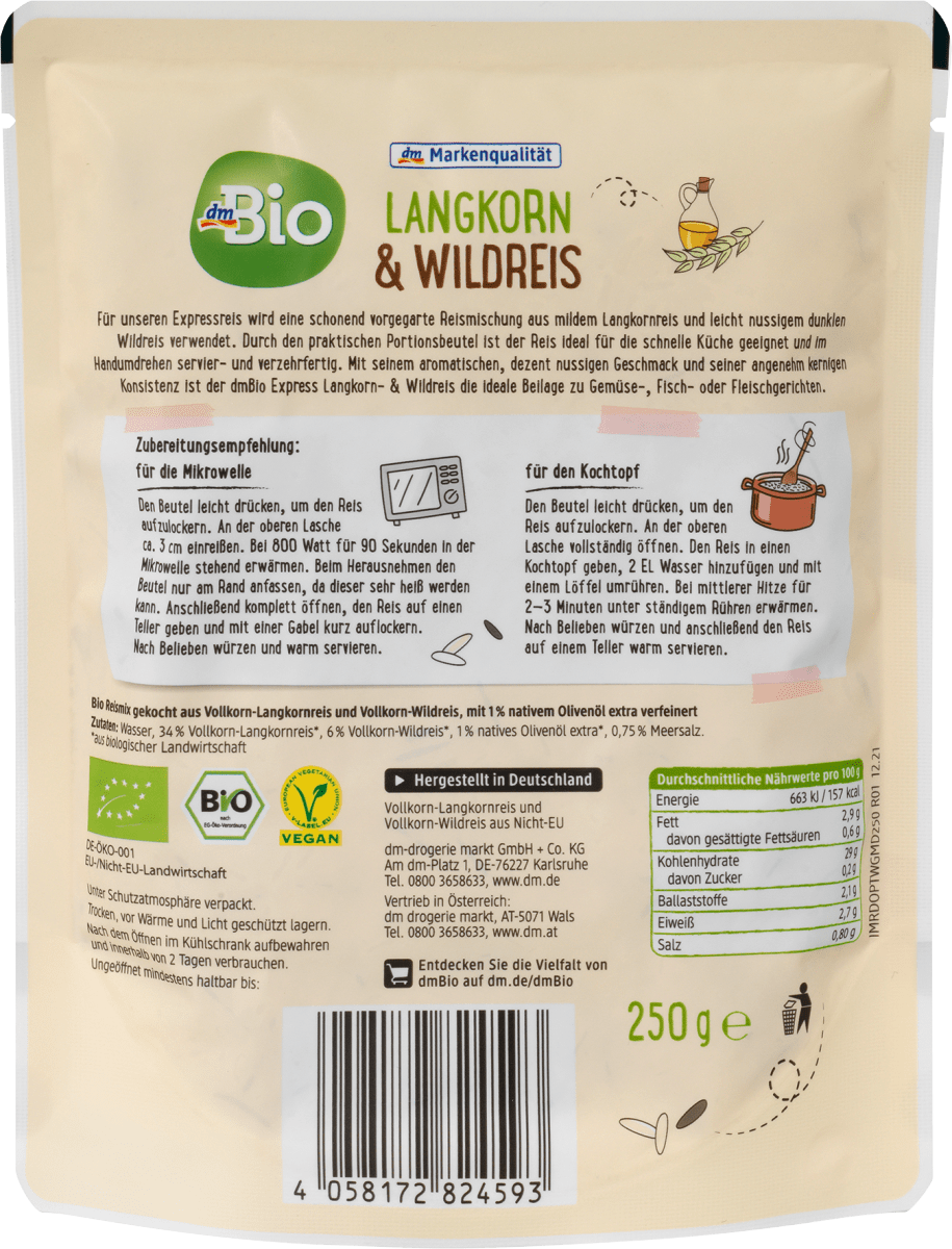 Langkorn & Wildreis mit Olivenöl verfeinert, Express, 250 g