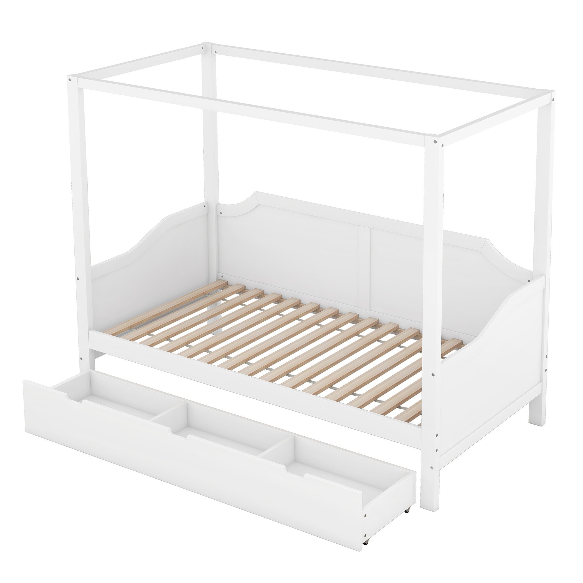 Celya Himmelbett 90 x 200 cm Größe hölzernen Baldachin Daybett Bettgestell, mit 3 in 1 Lagerung Schubladen