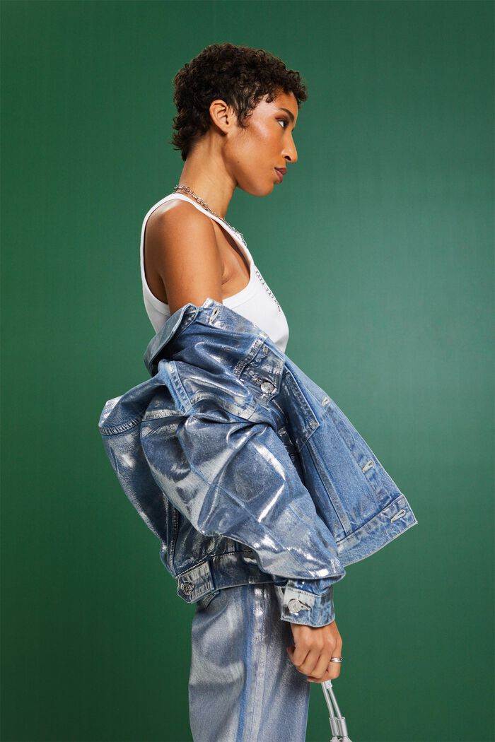 Jeansjacke in Metallic-Optik