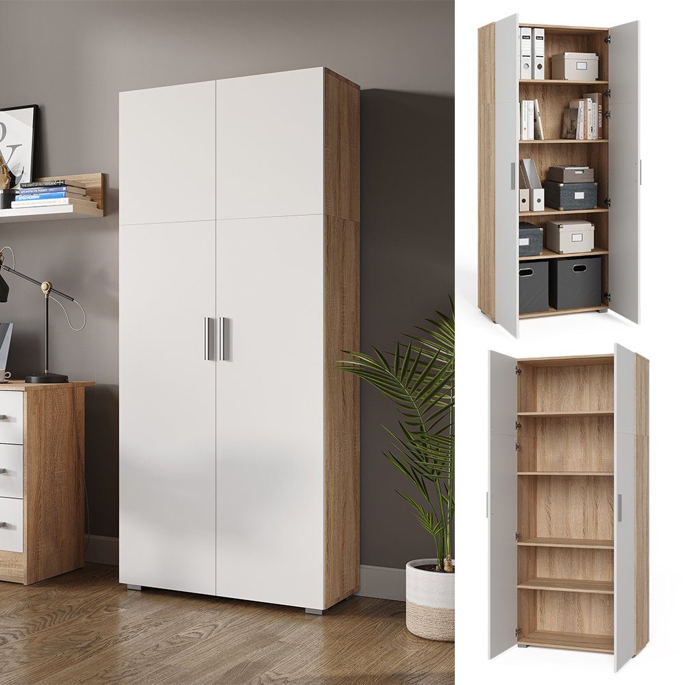 Vicco Aktenschrank Mehrzweckschrank Büroschrank FRANK Weiß / Sonoma