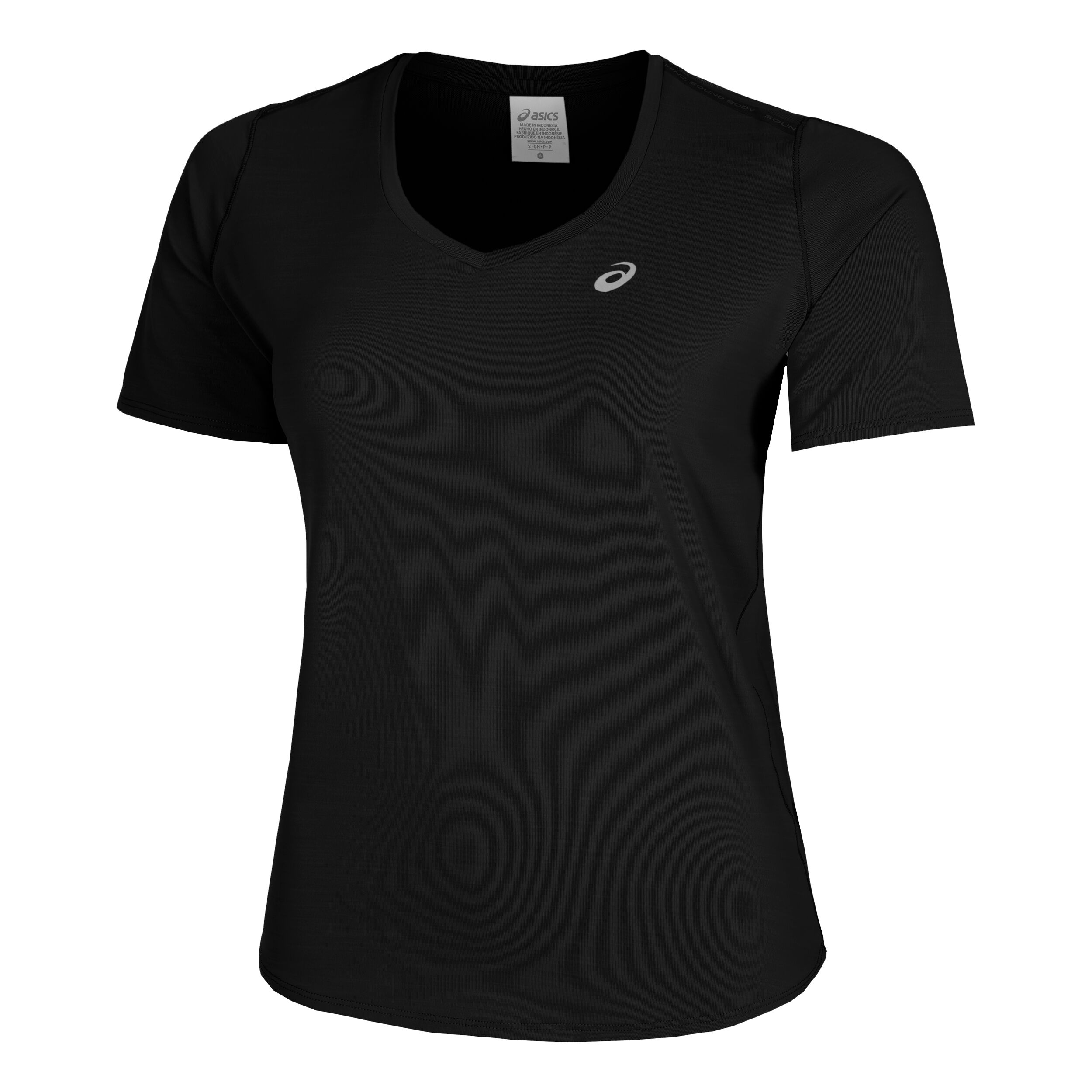 Road V-Neck Laufshirt Damen - Schwarz