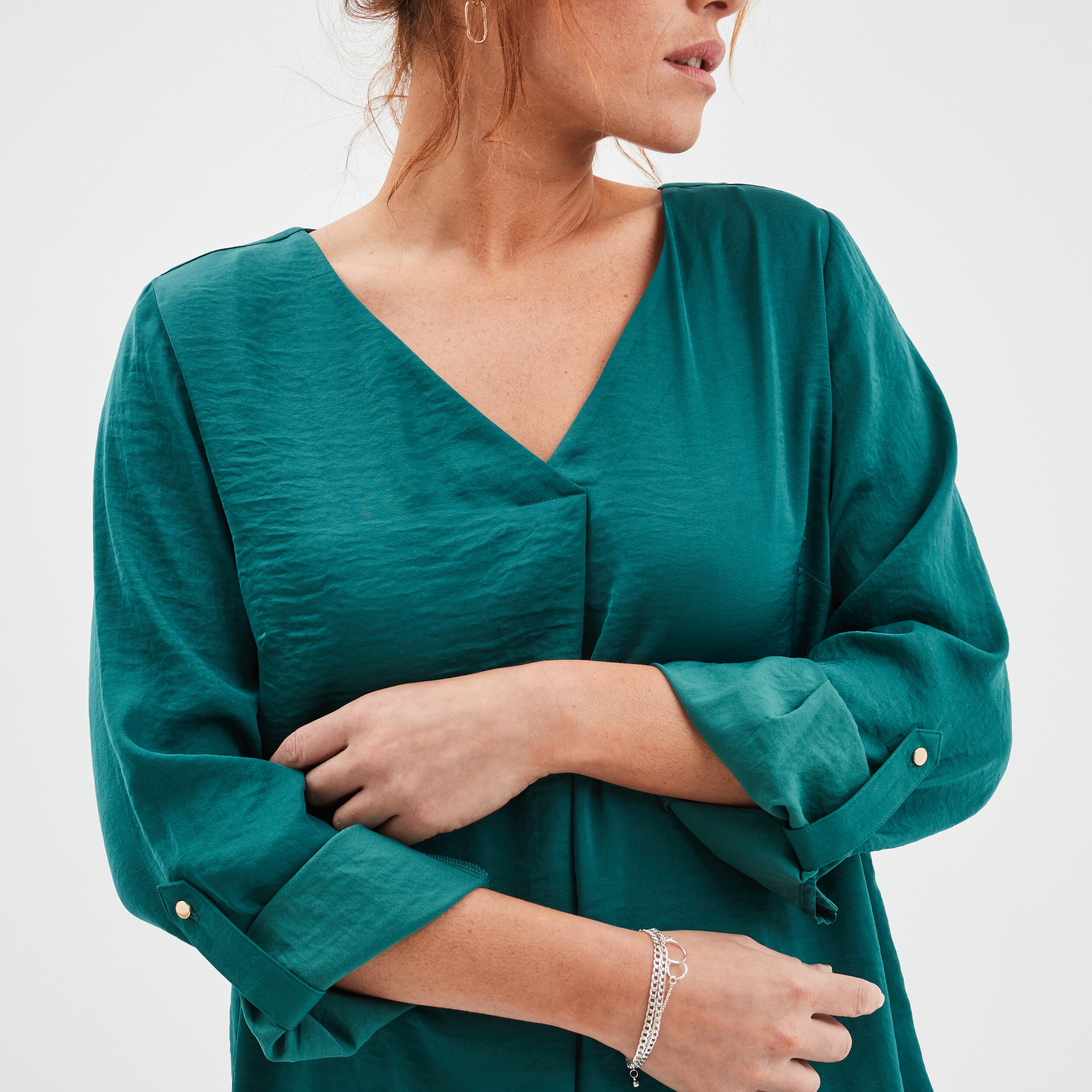 Blouse à revers manches 3 4 vert émeraude femme | La Halle